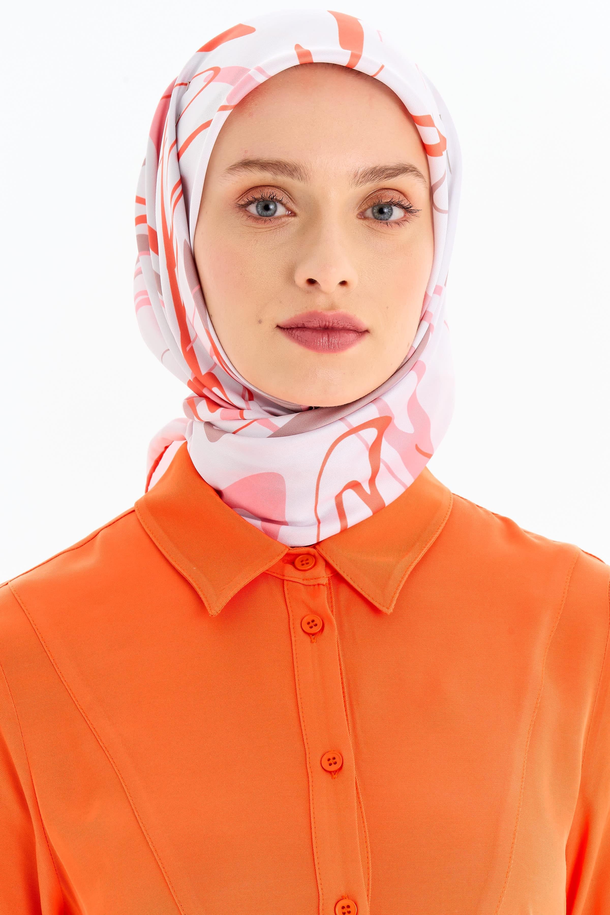 Ebru Desenli Stil Eşarp - Oranj TUGBA