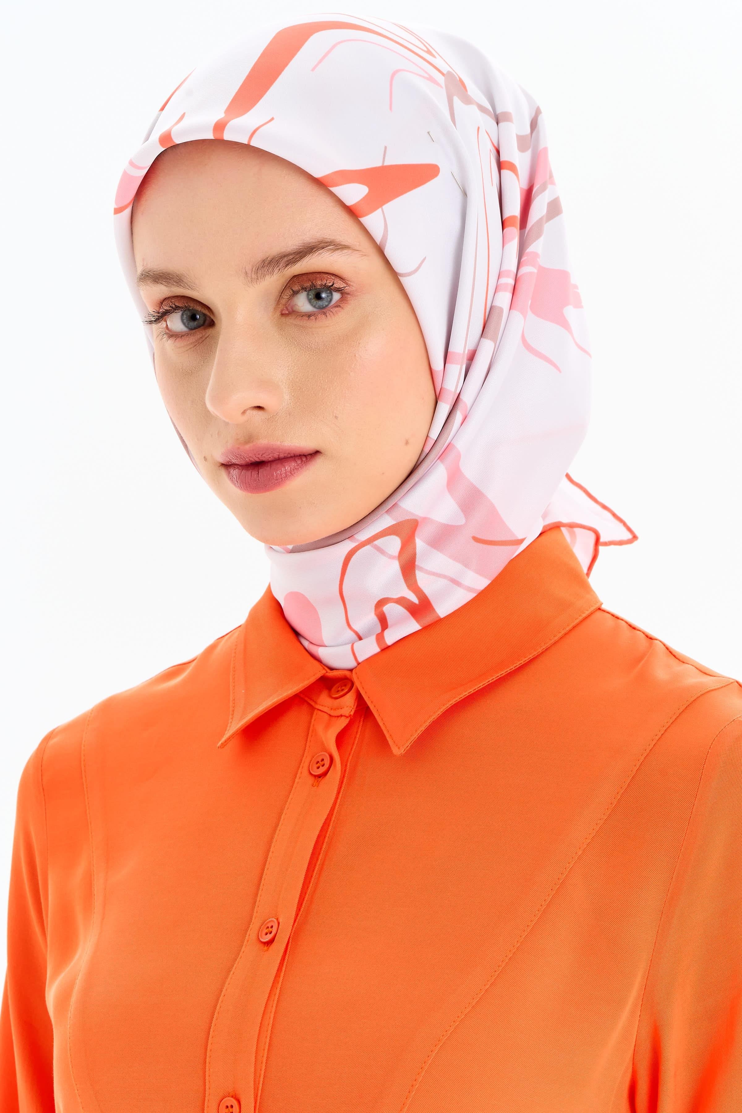 Ebru Desenli Stil Eşarp - Oranj TUGBA