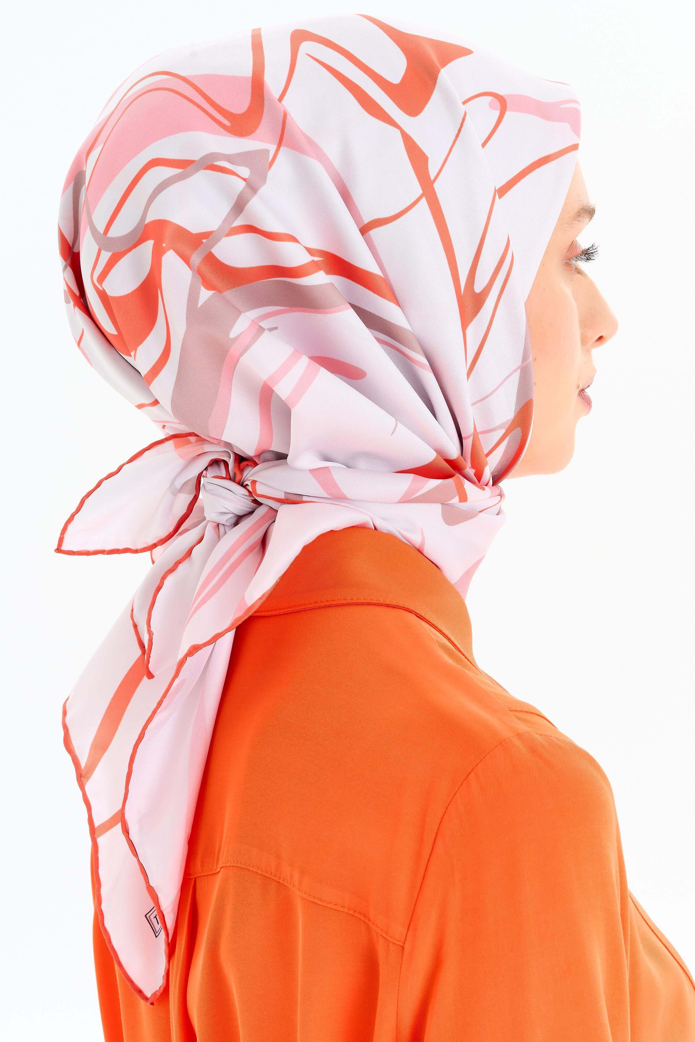 Ebru Desenli Stil Eşarp - Oranj TUGBA