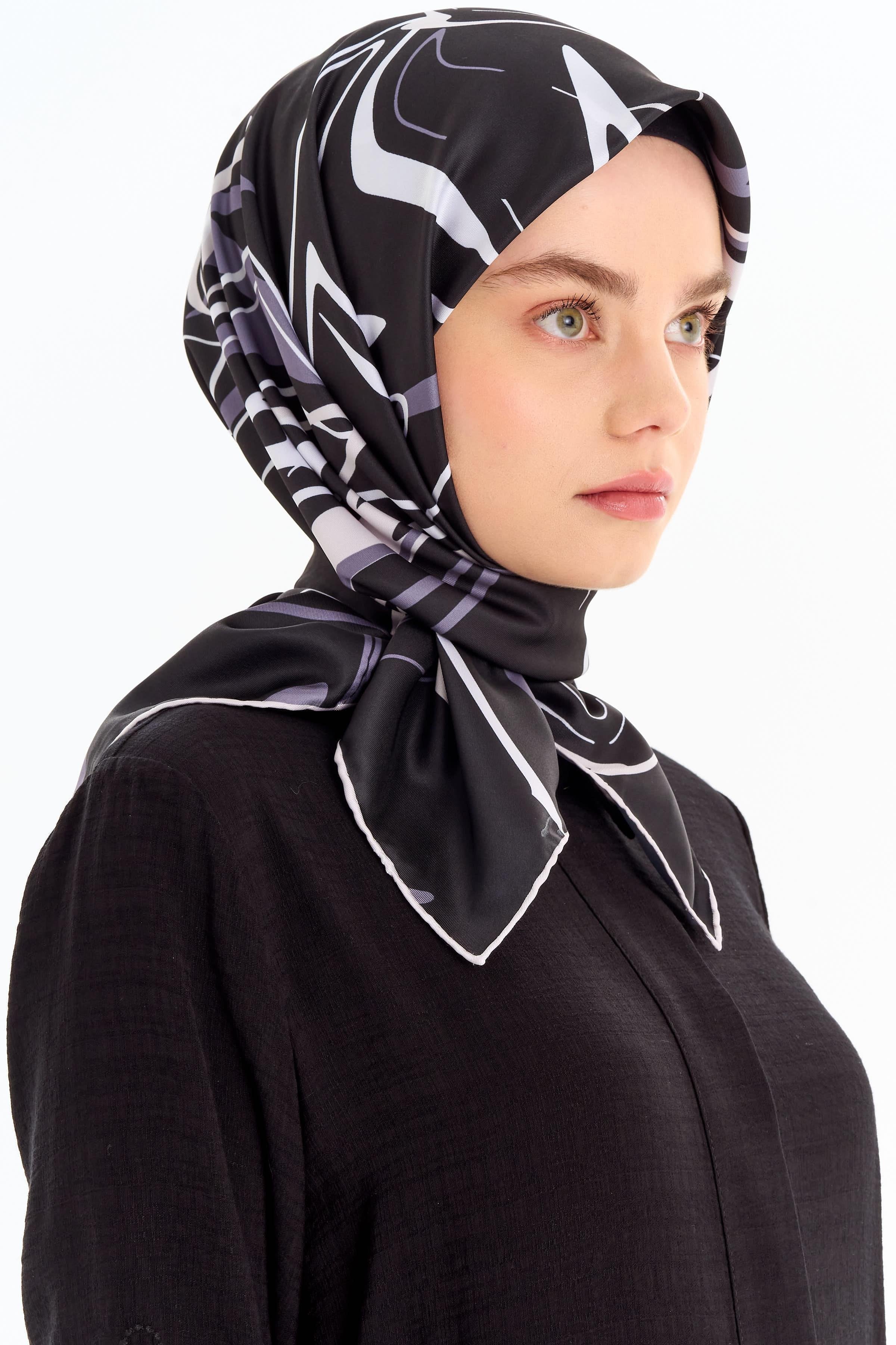 Ebru Desenli Stil Eşarp - Siyah TUGBA