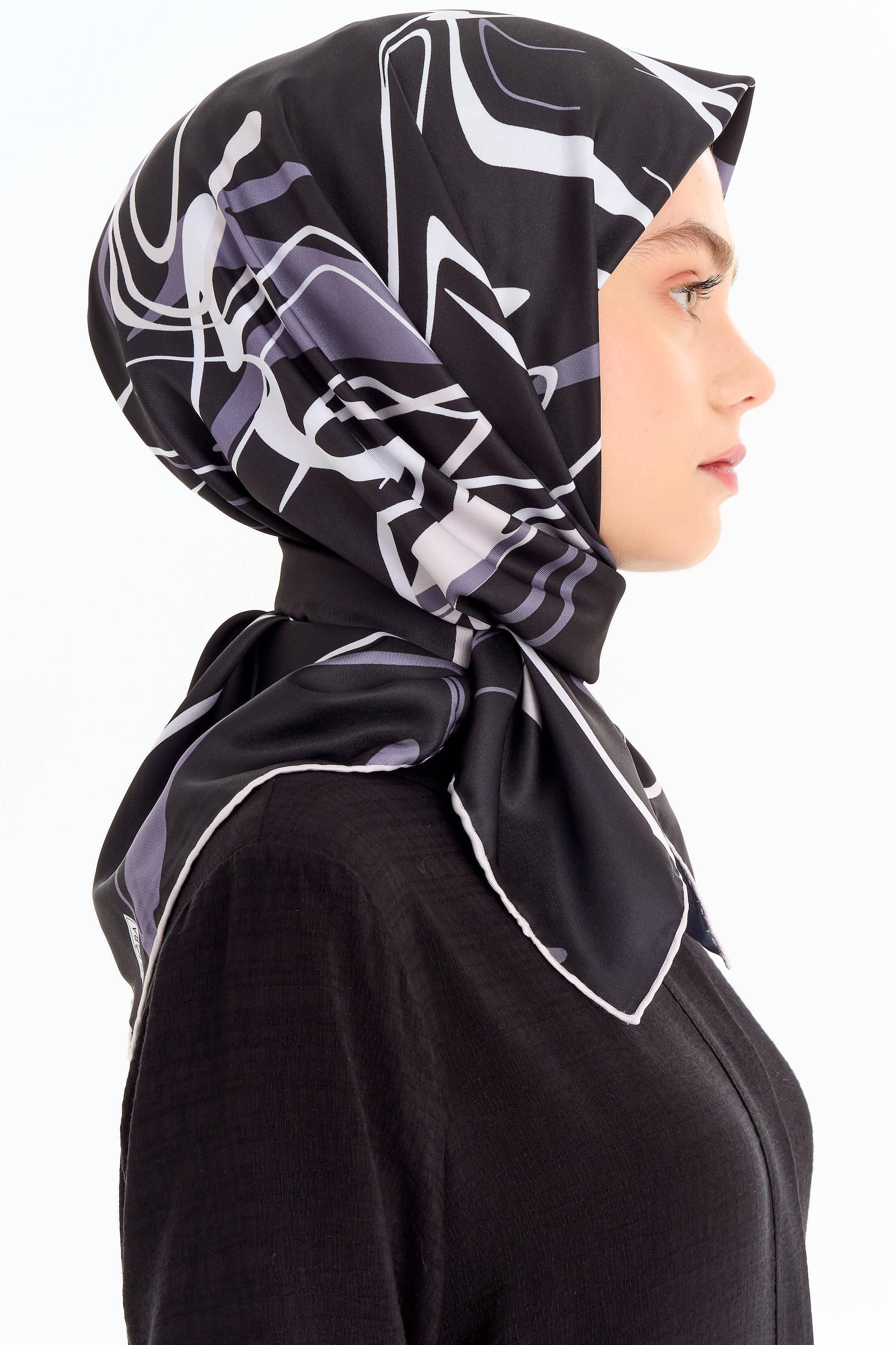 Ebru Desenli Stil Eşarp - Siyah TUGBA