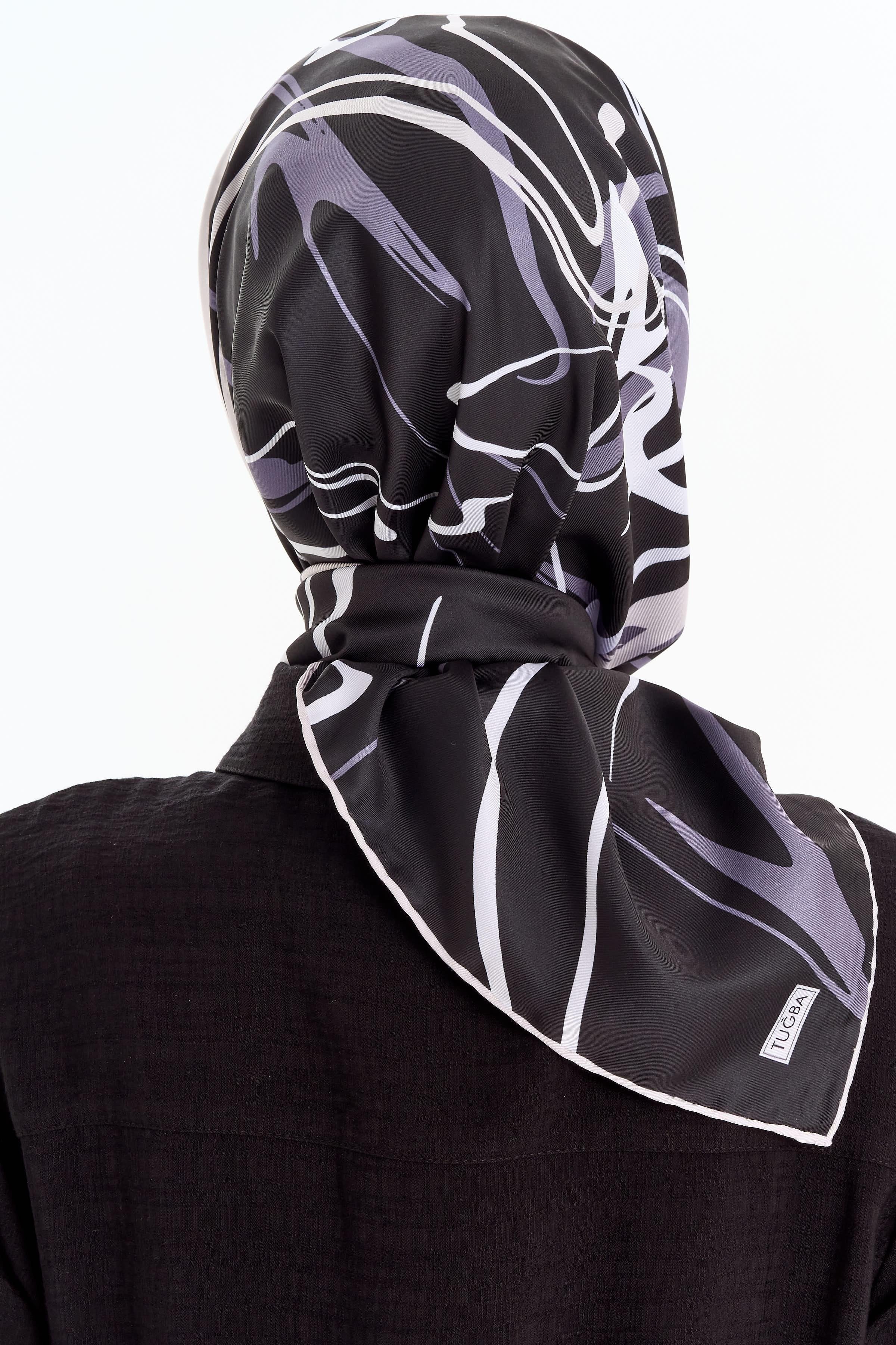 Ebru Desenli Stil Eşarp - Siyah TUGBA