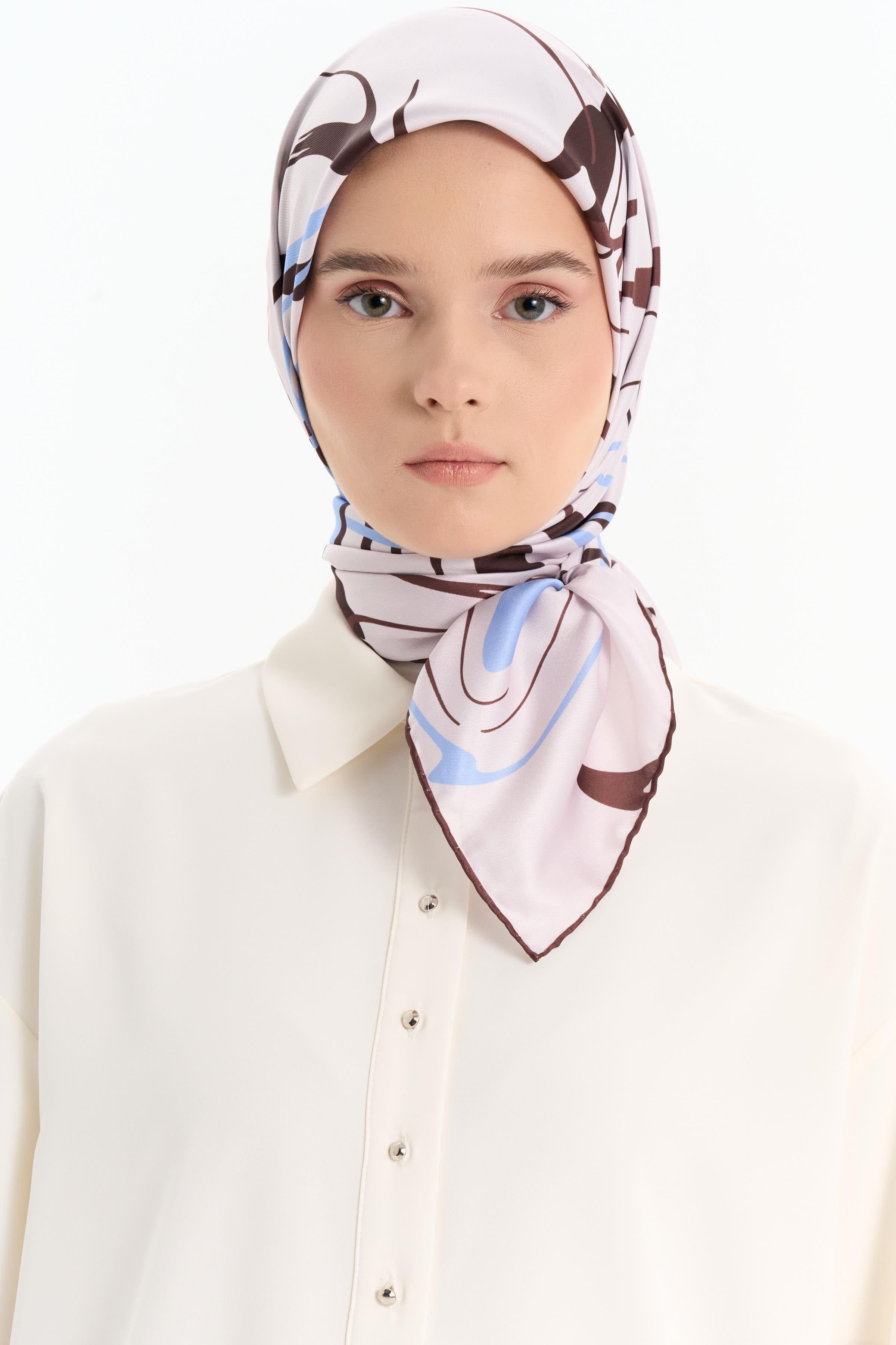 Ebru Desenli Stil Eşarp - Vizon TUGBA