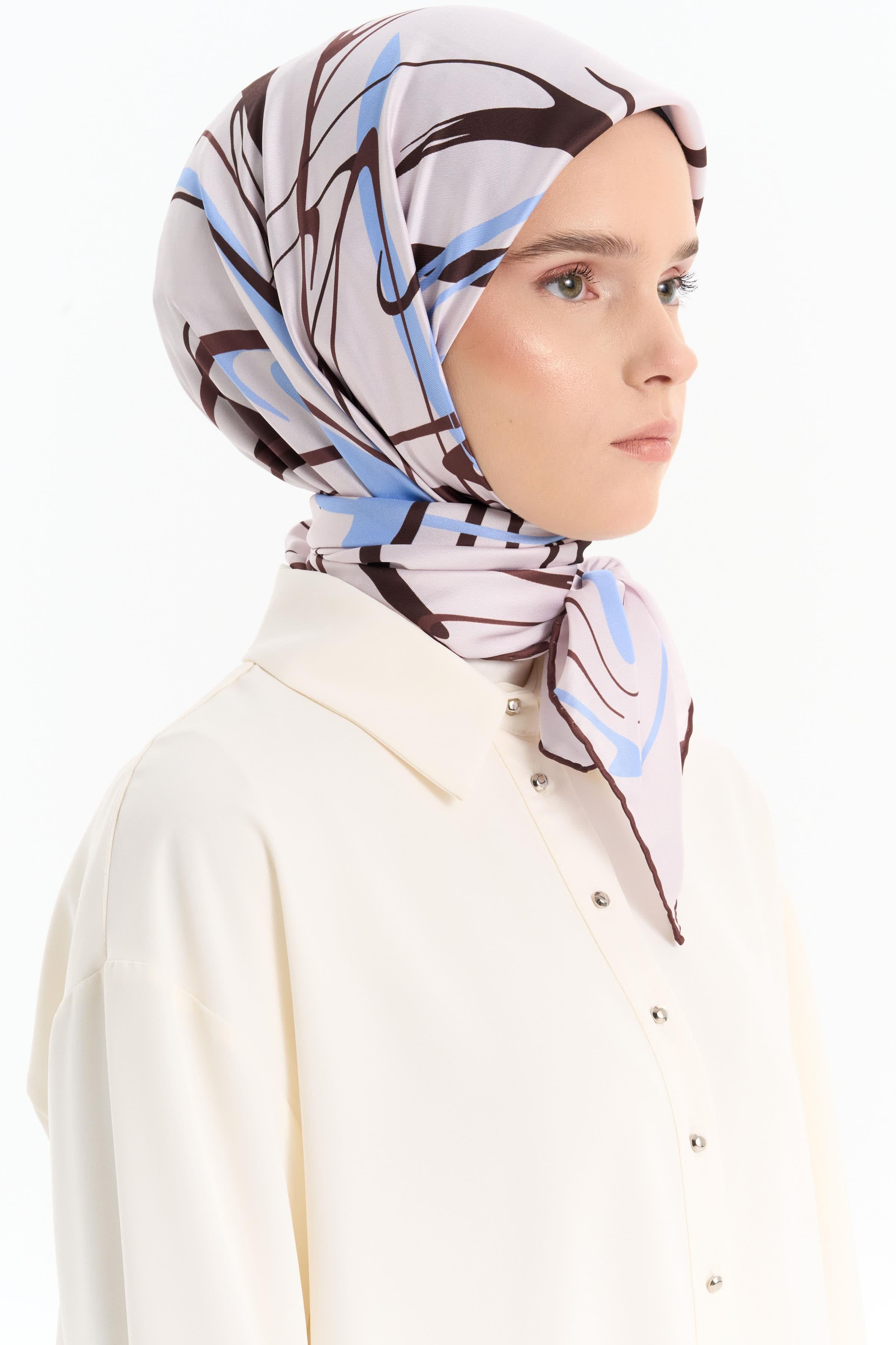 Ebru Desenli Stil Eşarp - Vizon TUGBA