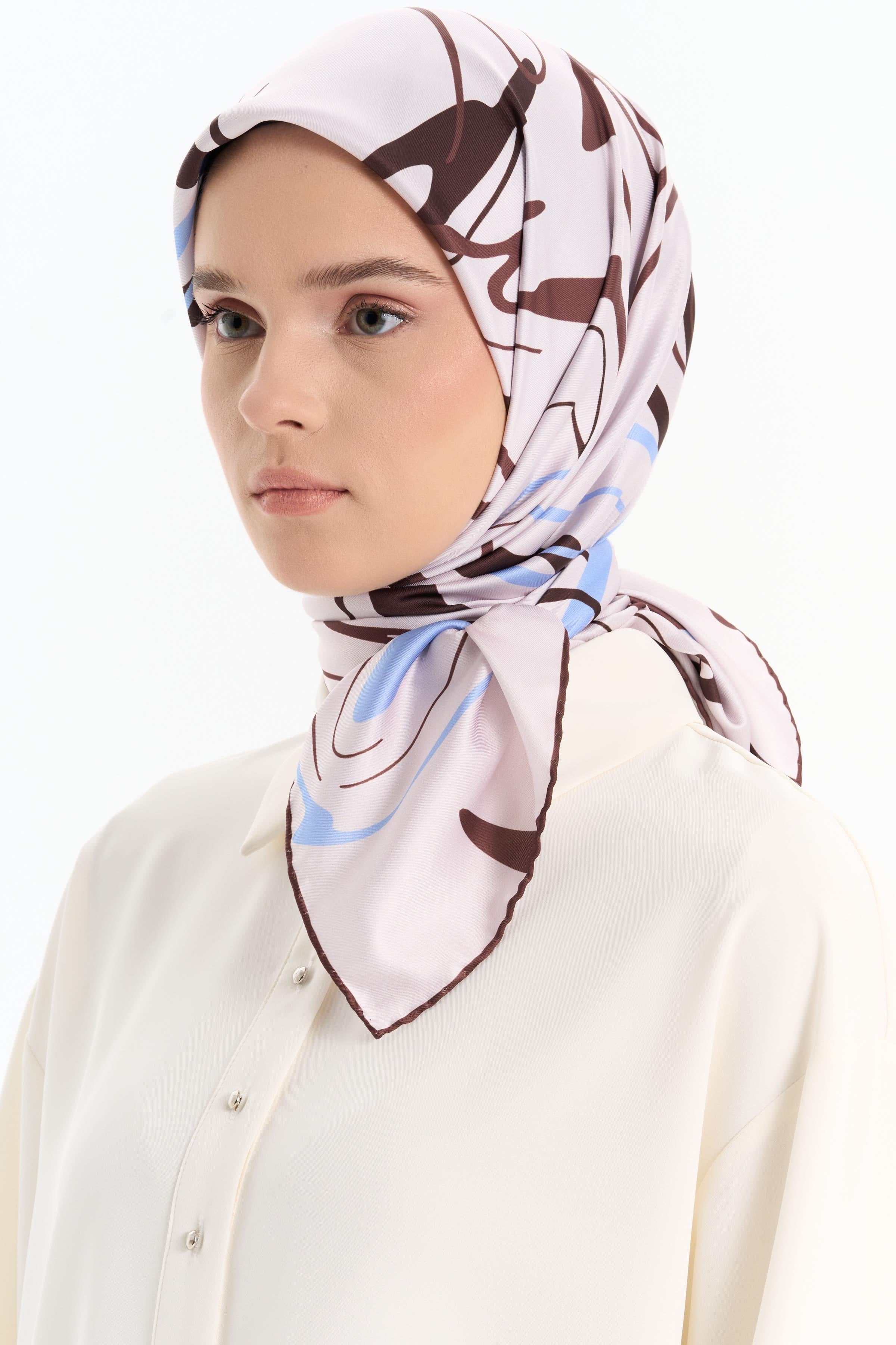 Ebru Desenli Stil Eşarp - Vizon TUGBA