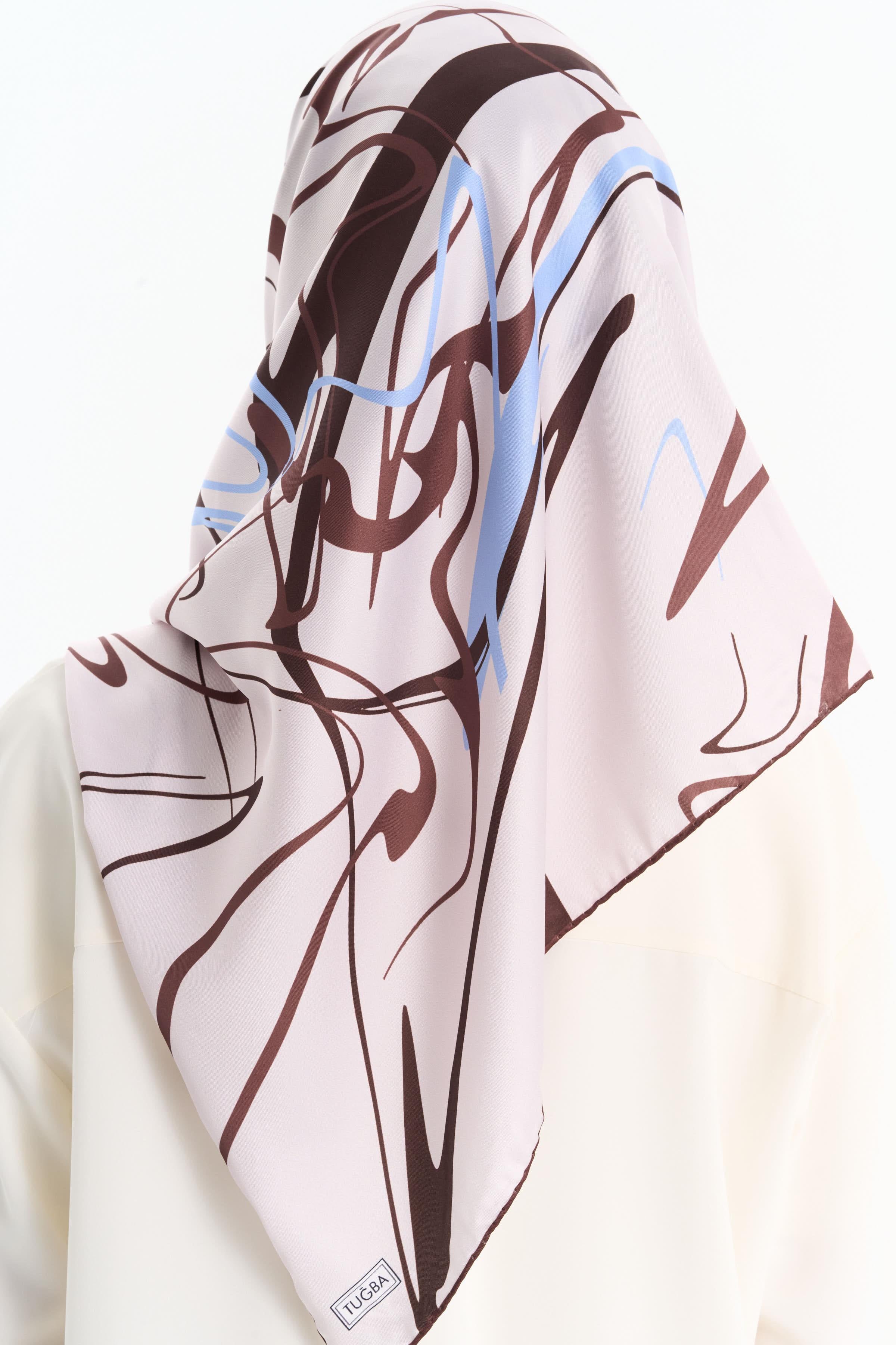 Ebru Desenli Stil Eşarp - Vizon TUGBA