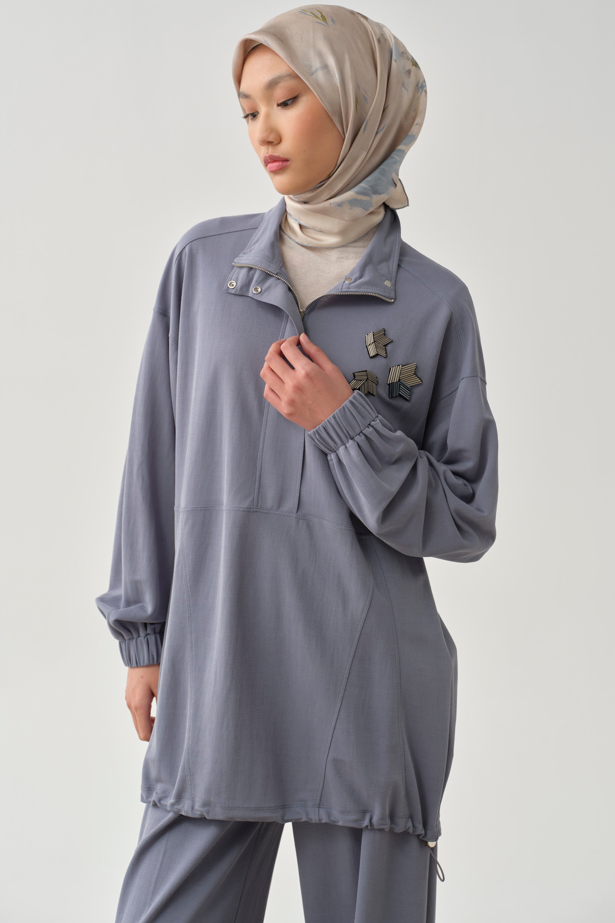 Etek Ucu Lastikli Sweat - Mavi TUGBA