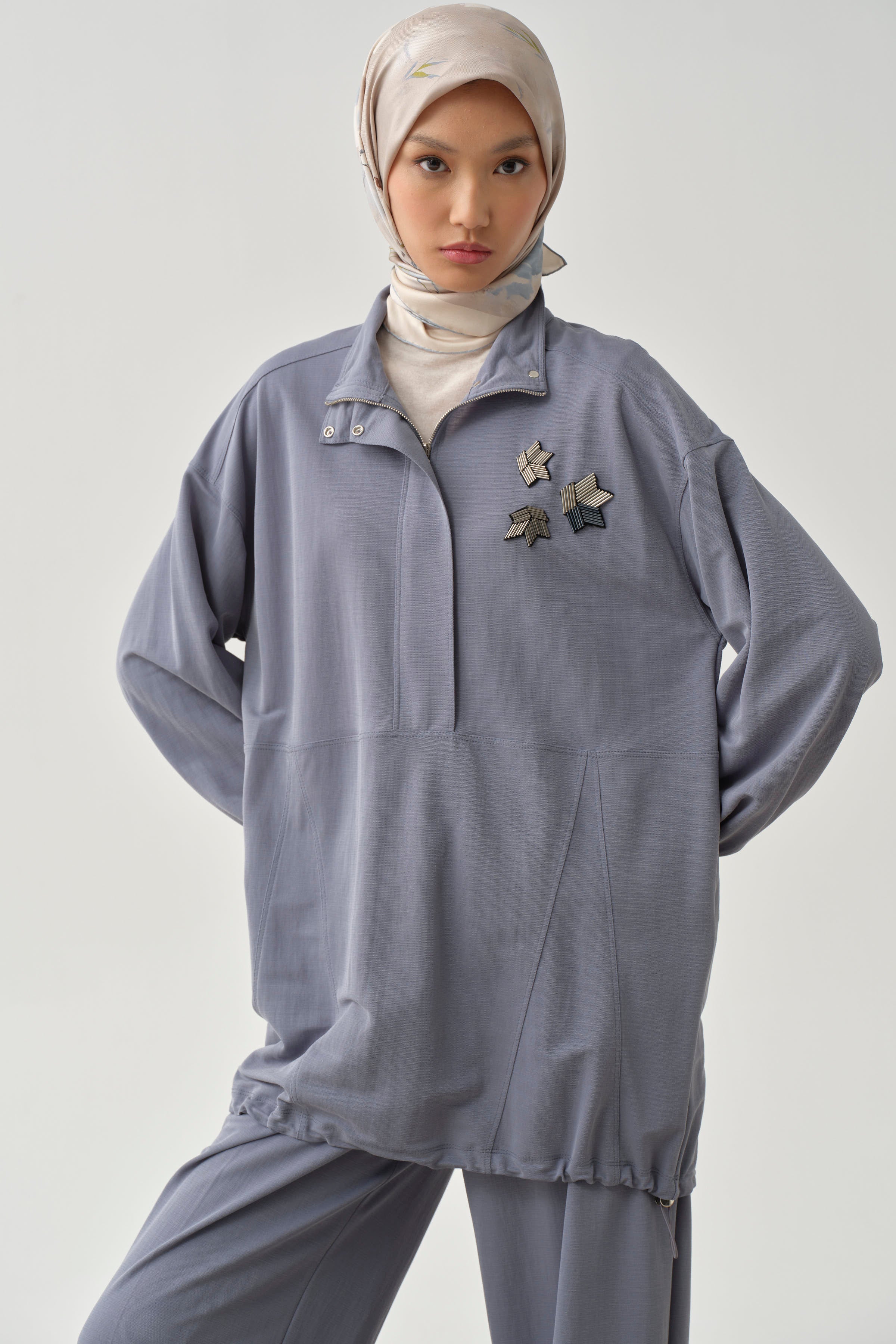 Etek Ucu Lastikli Sweat - Mavi TUGBA