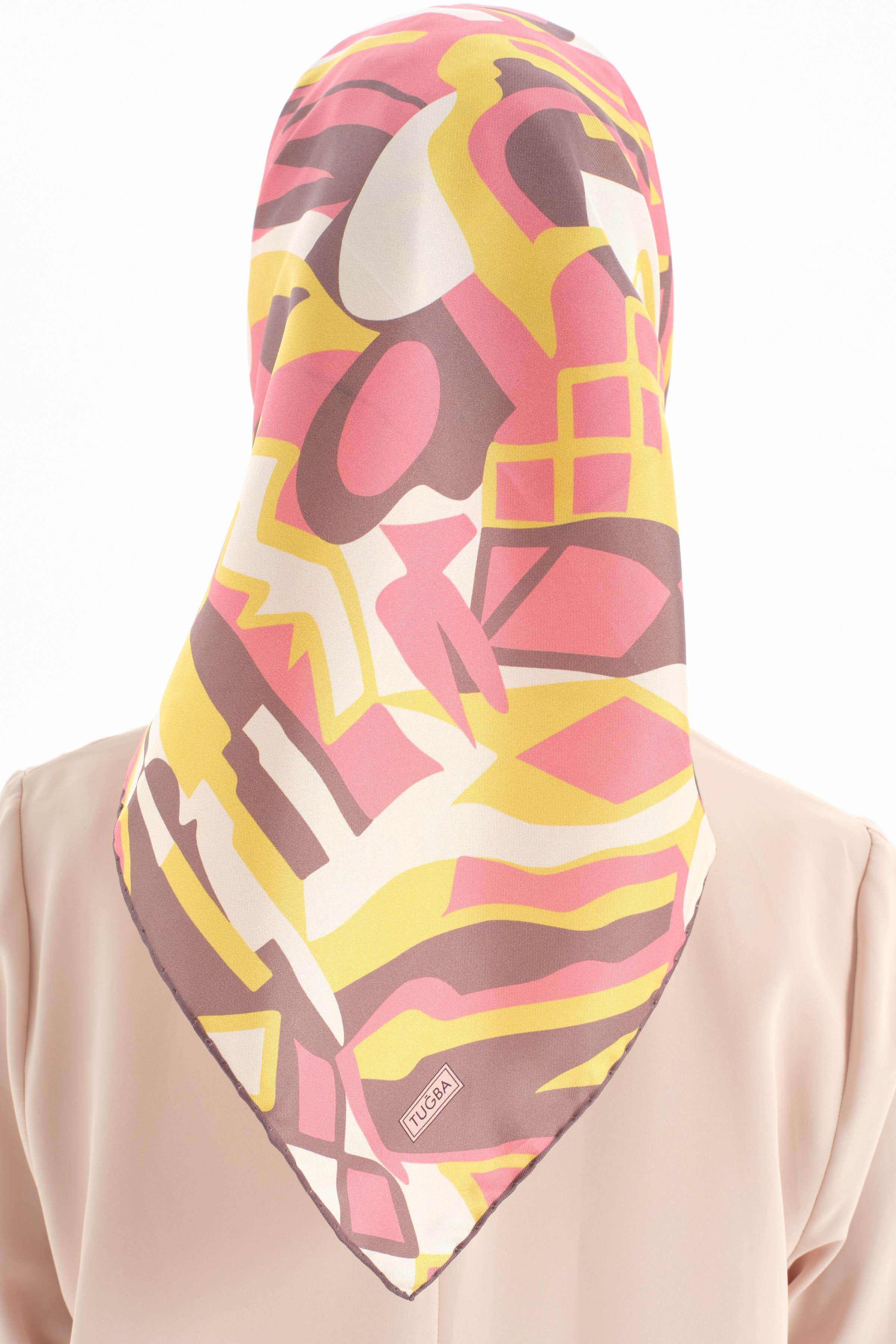 Etnik Desen Twill İpek Eşarp - Sarı TUGBA