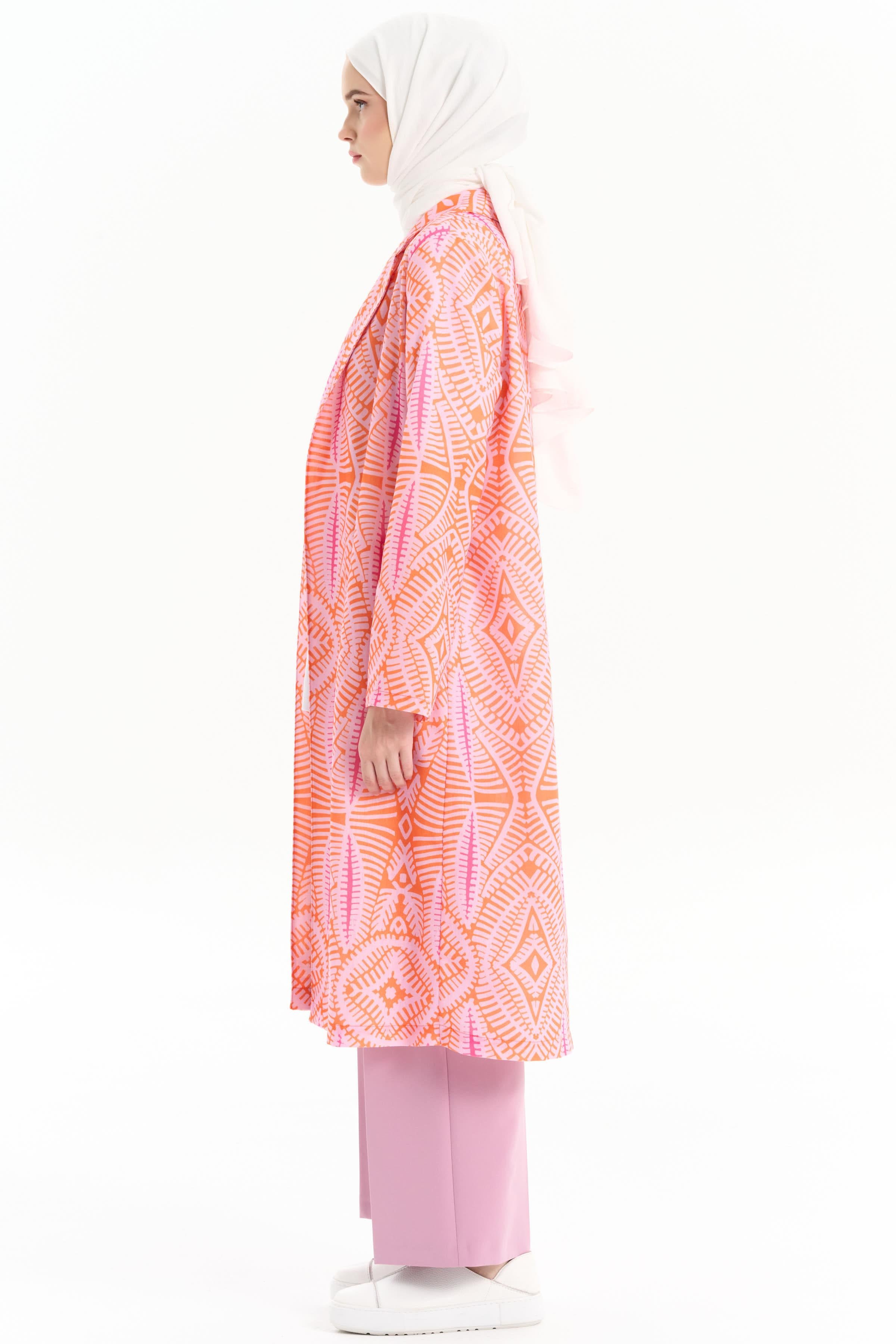 Etnik Desenli Keten Ceket - Oranj TUGBA