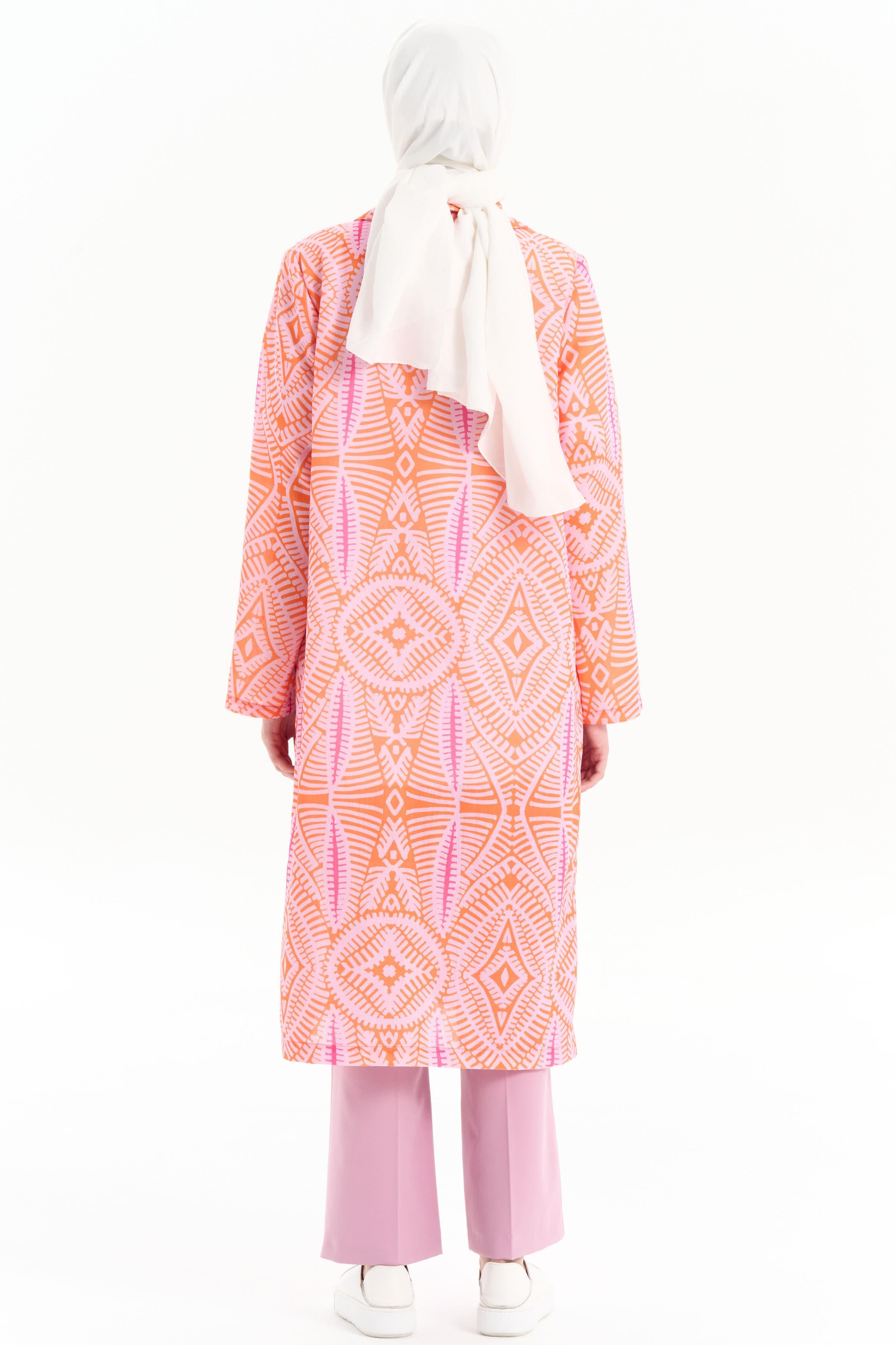 Etnik Desenli Keten Ceket - Oranj TUGBA