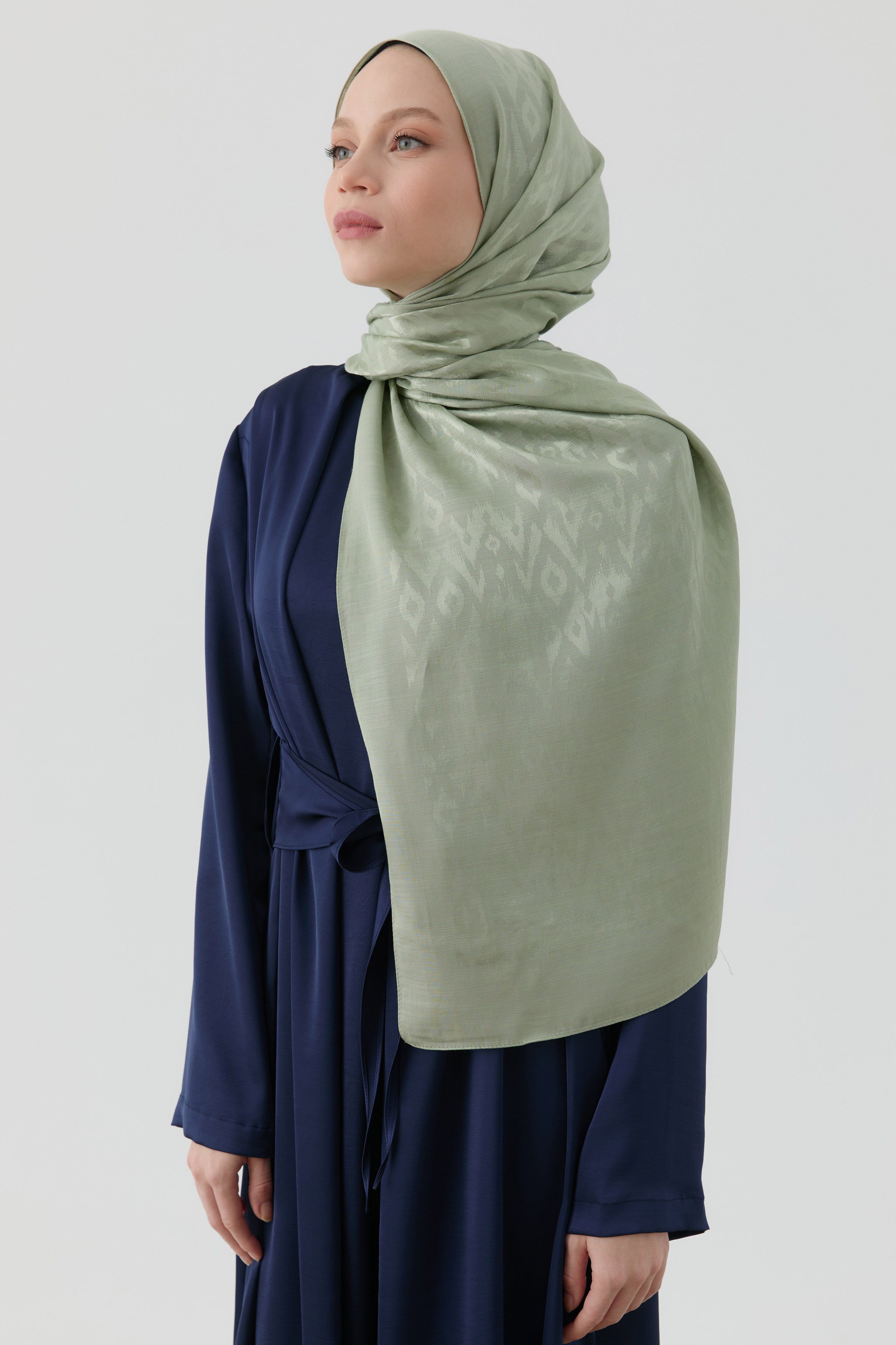 Etnik İkat Desenli Nida Naturel Şal - Mint TUGBA