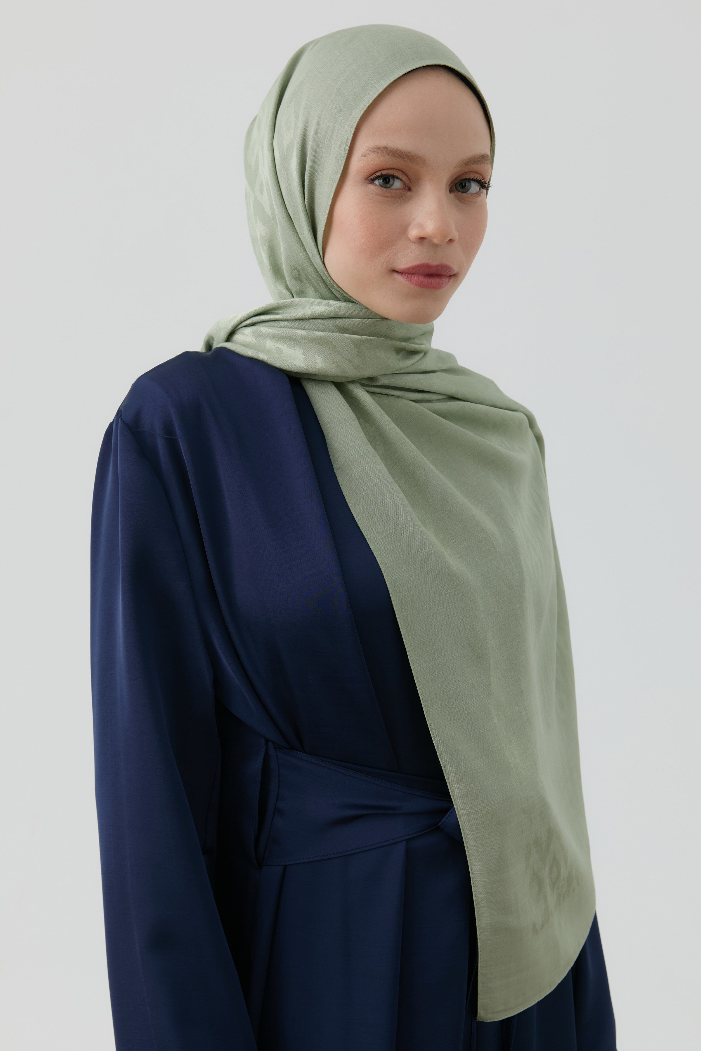 Etnik İkat Desenli Nida Naturel Şal - Mint TUGBA