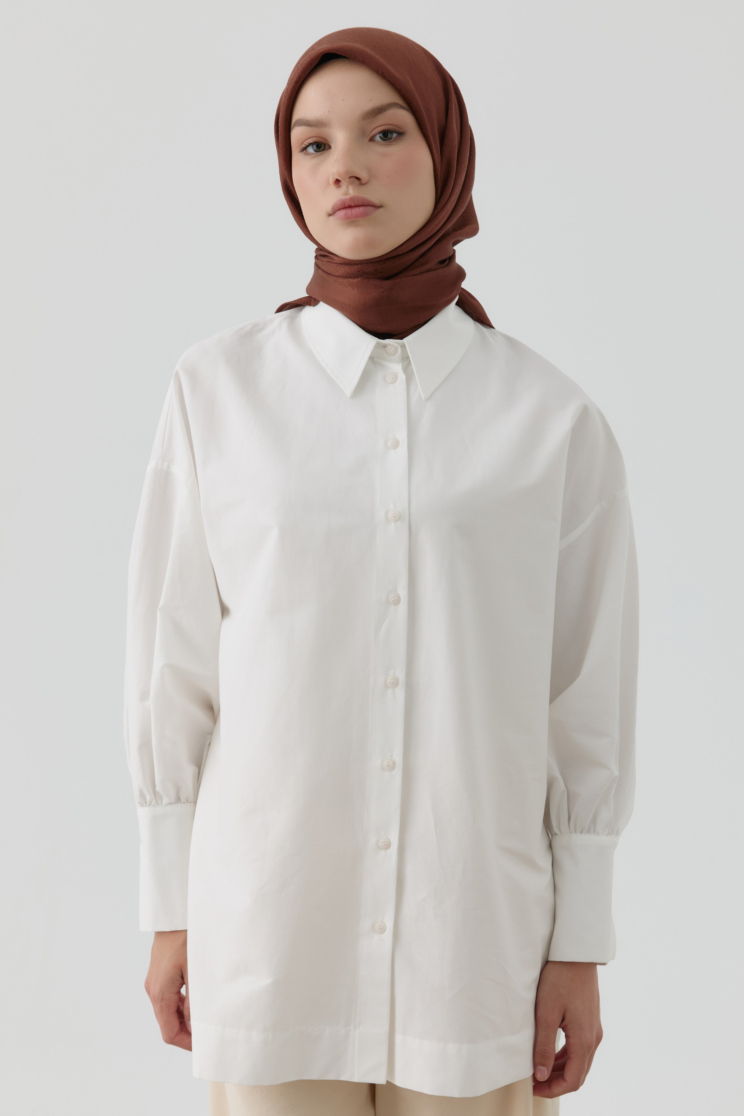 Etnik Şal Desenli Naturel Eşarp - Kahve TUGBA