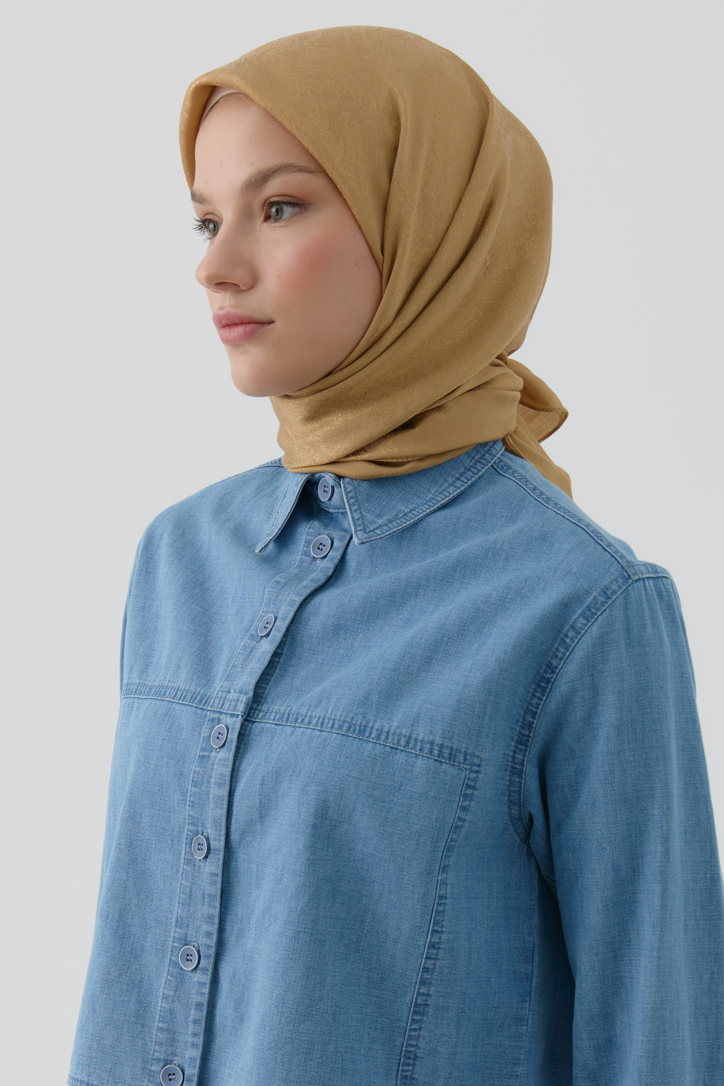 Etnik Şal Desenli Naturel Eşarp - Safran TUGBA