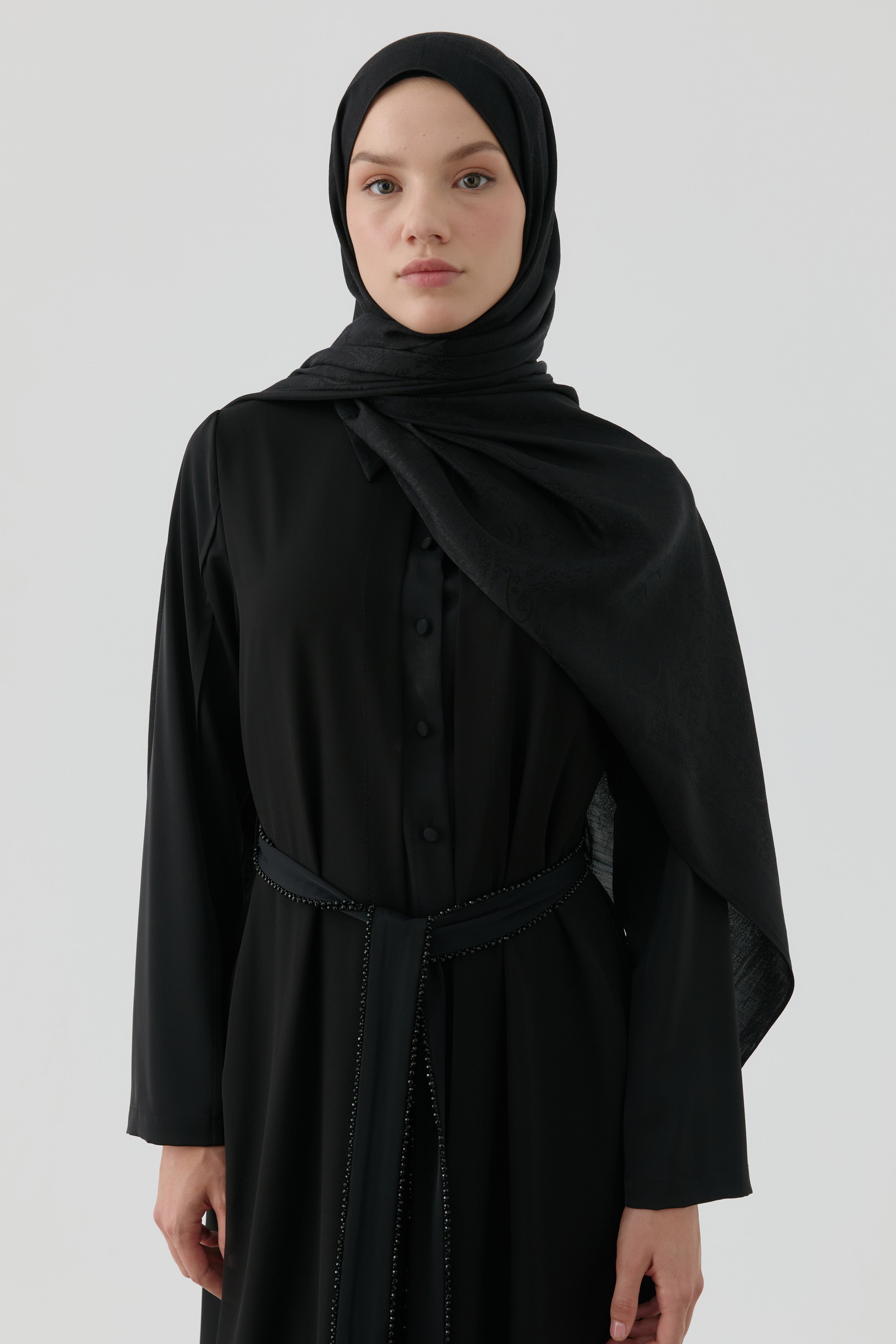 Etnik Şal Desenli Nida Naturel Şal - Siyah TUGBA