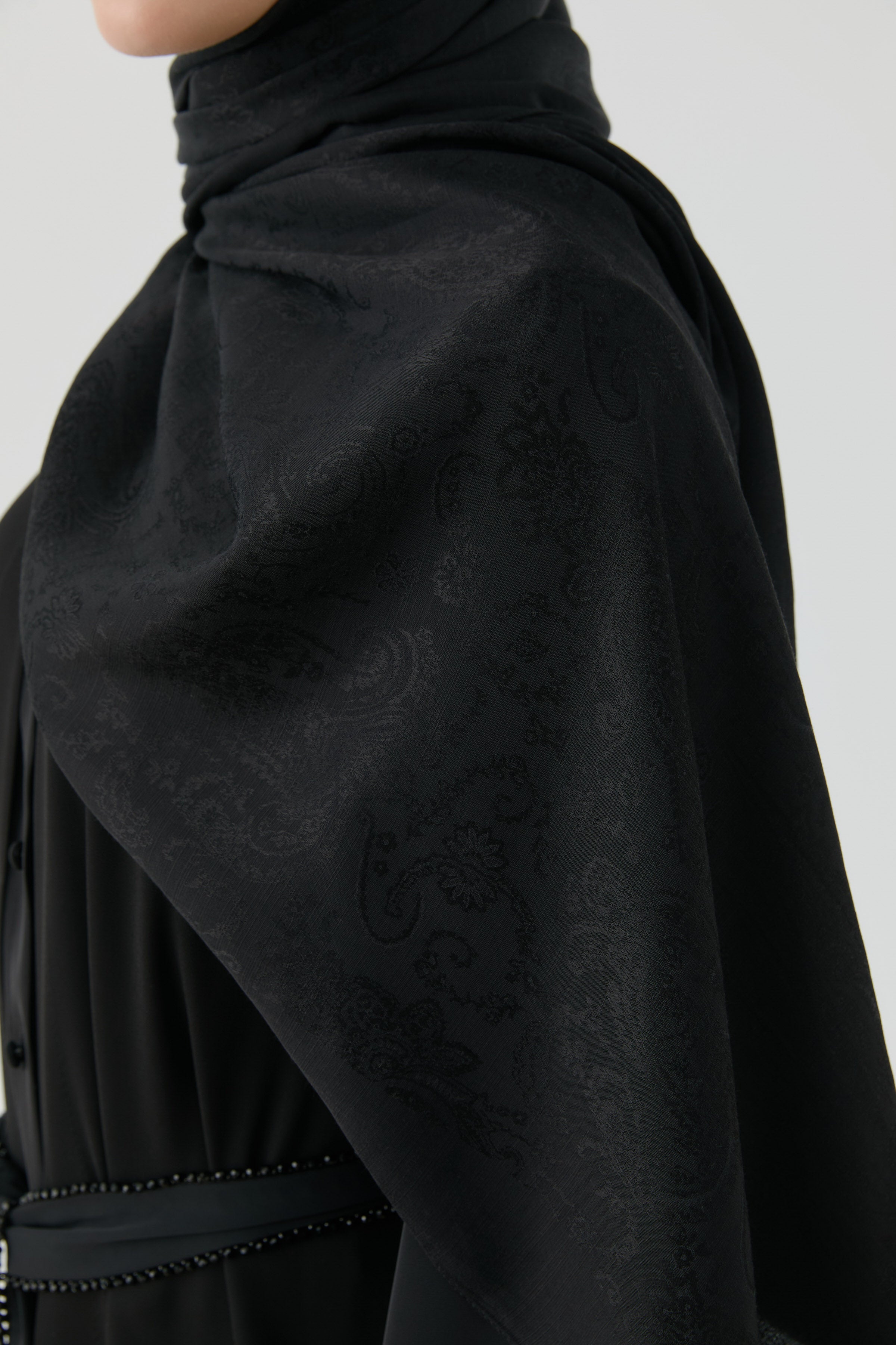 Etnik Şal Desenli Nida Naturel Şal - Siyah TUGBA