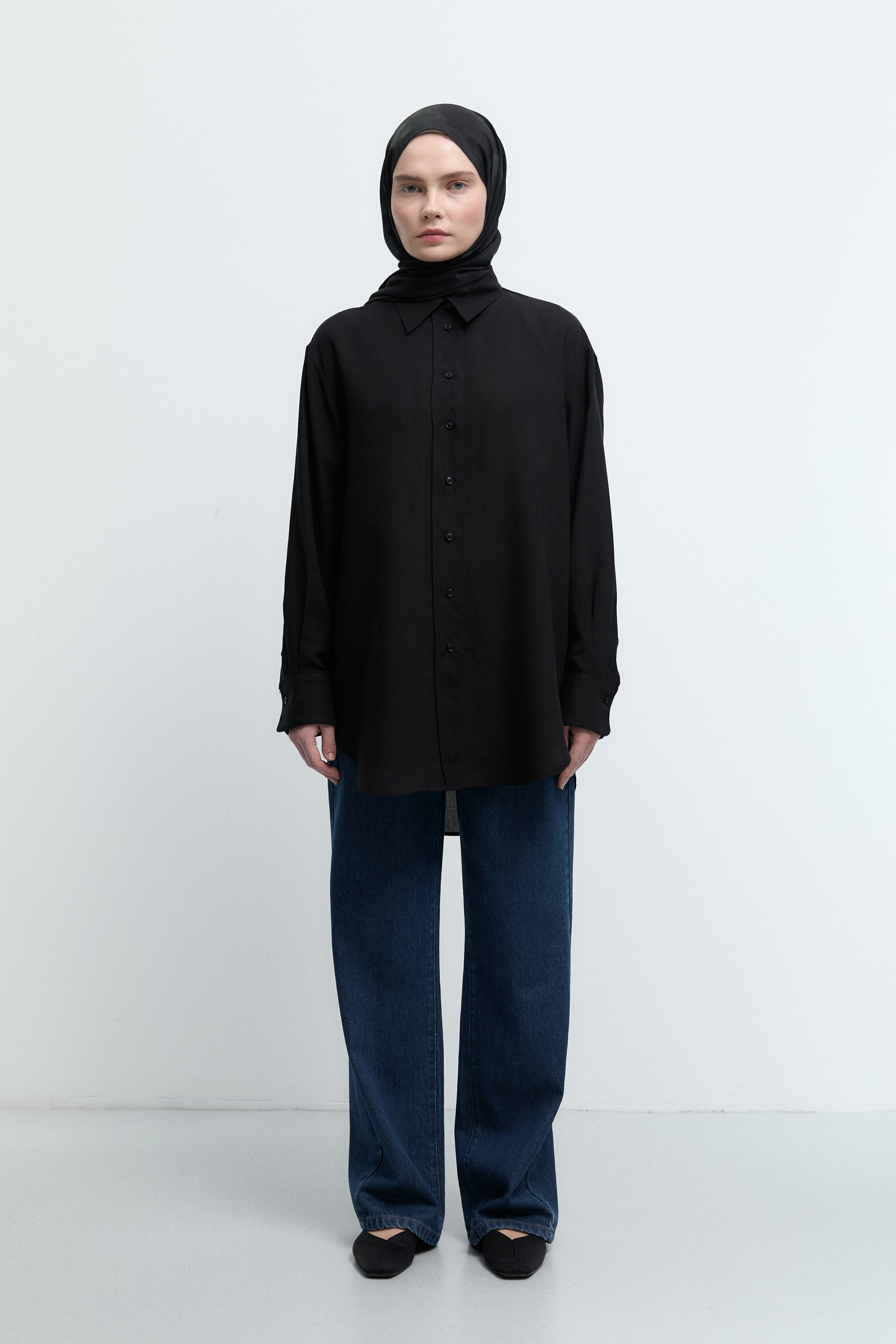 Lyocell Blend Long-Back Tunic - Black – TUĞBA