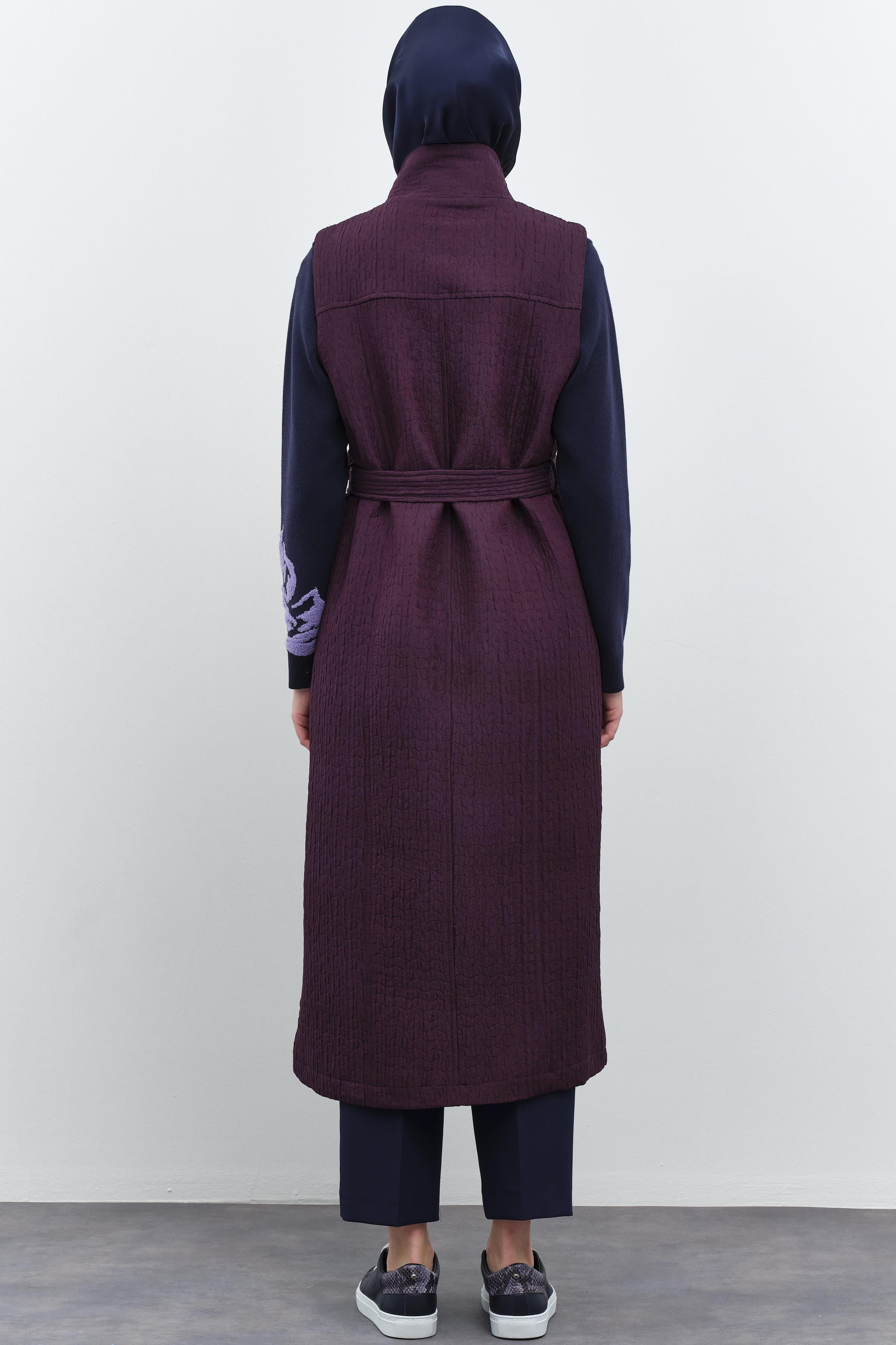 Fermuar Kapamalı Cepli Yelek - Mürdüm TUGBA