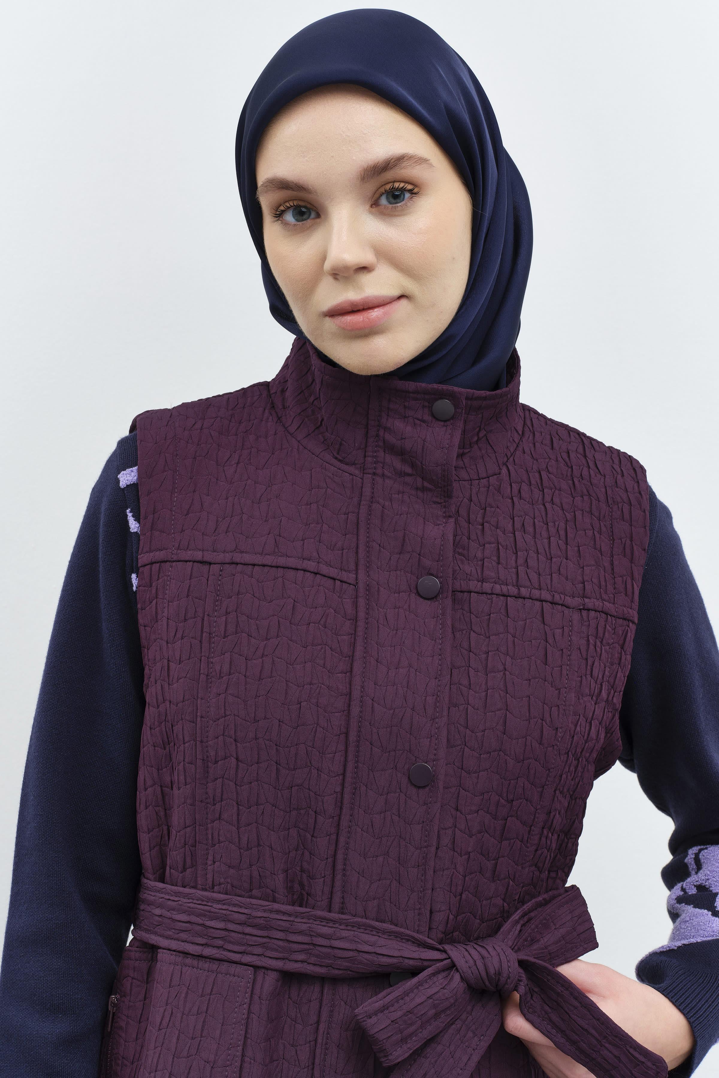 Fermuar Kapamalı Cepli Yelek - Mürdüm TUGBA