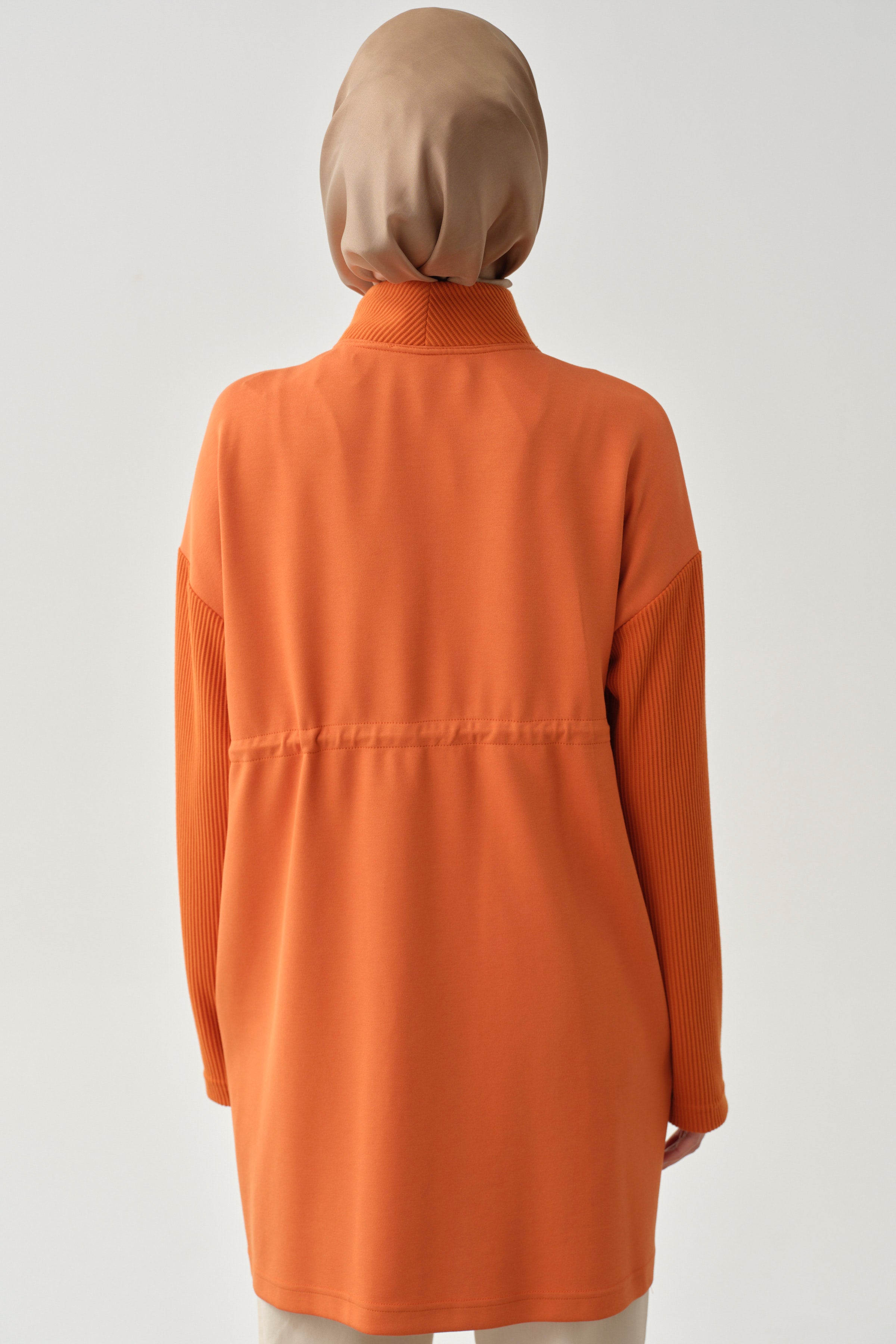 Fermuar Kapamalı Garnili Sweat - Oranj TUGBA