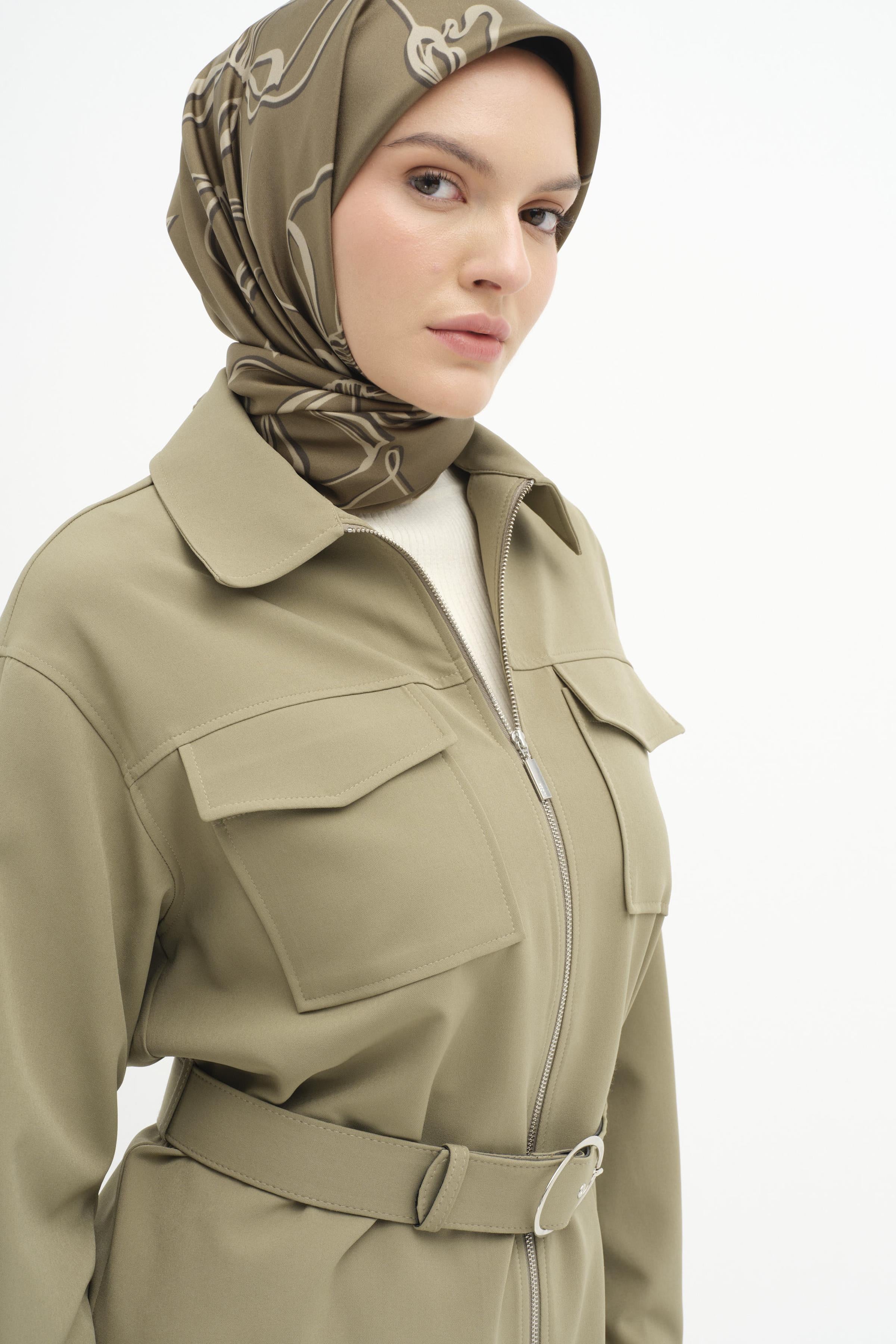 Fermuar Kapamalı Kemerli Ceket - Çağla TUGBA