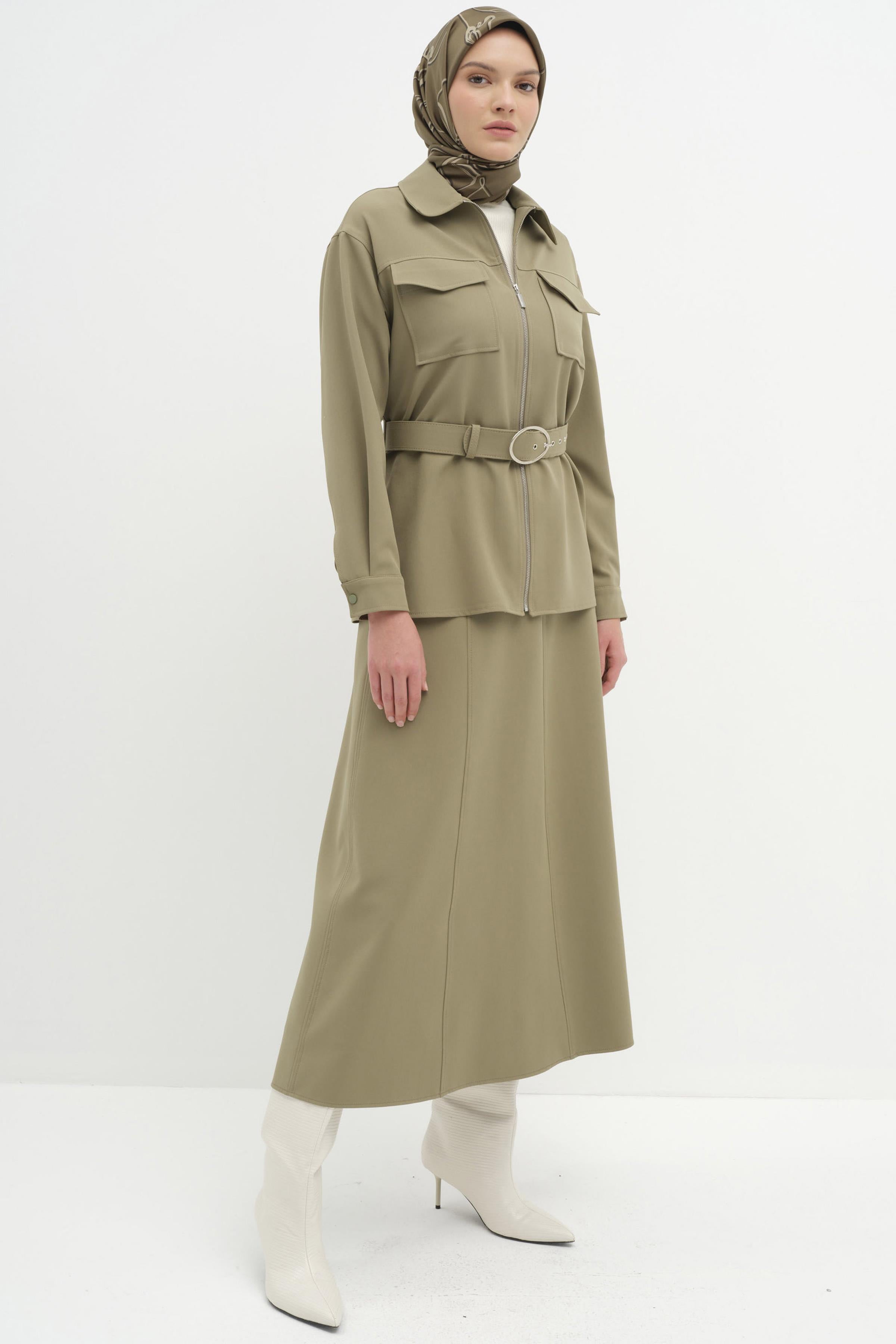 Fermuar Kapamalı Kemerli Ceket - Çağla TUGBA