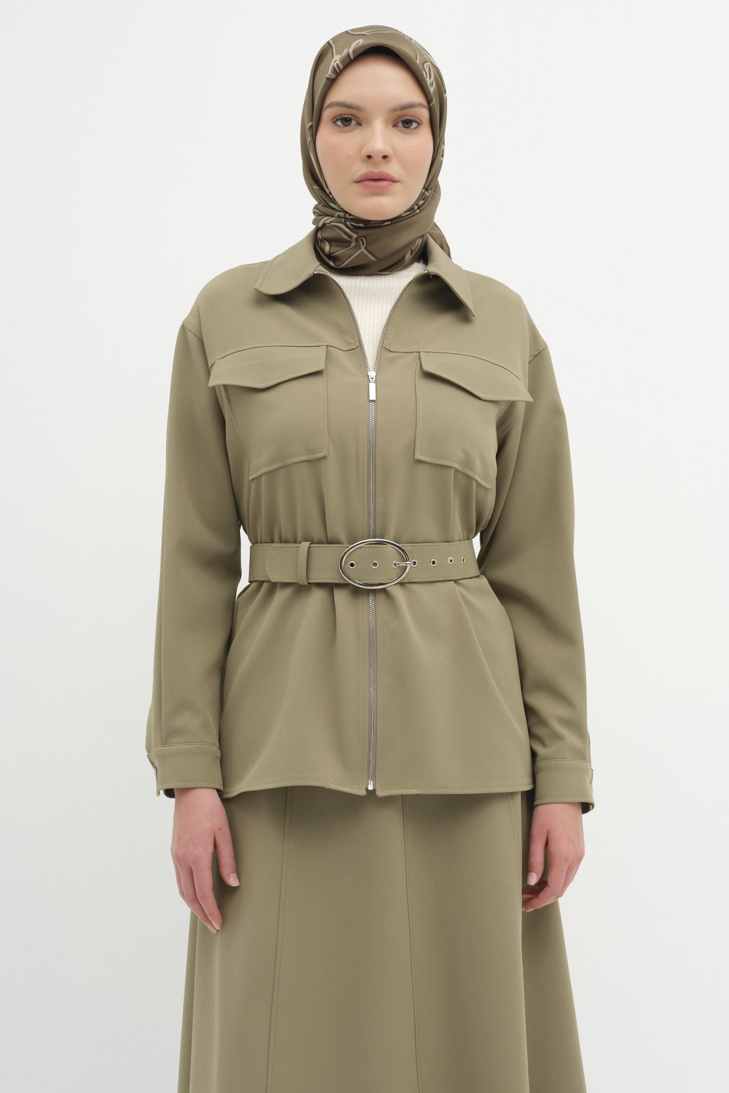 Fermuar Kapamalı Kemerli Ceket - Çağla TUGBA