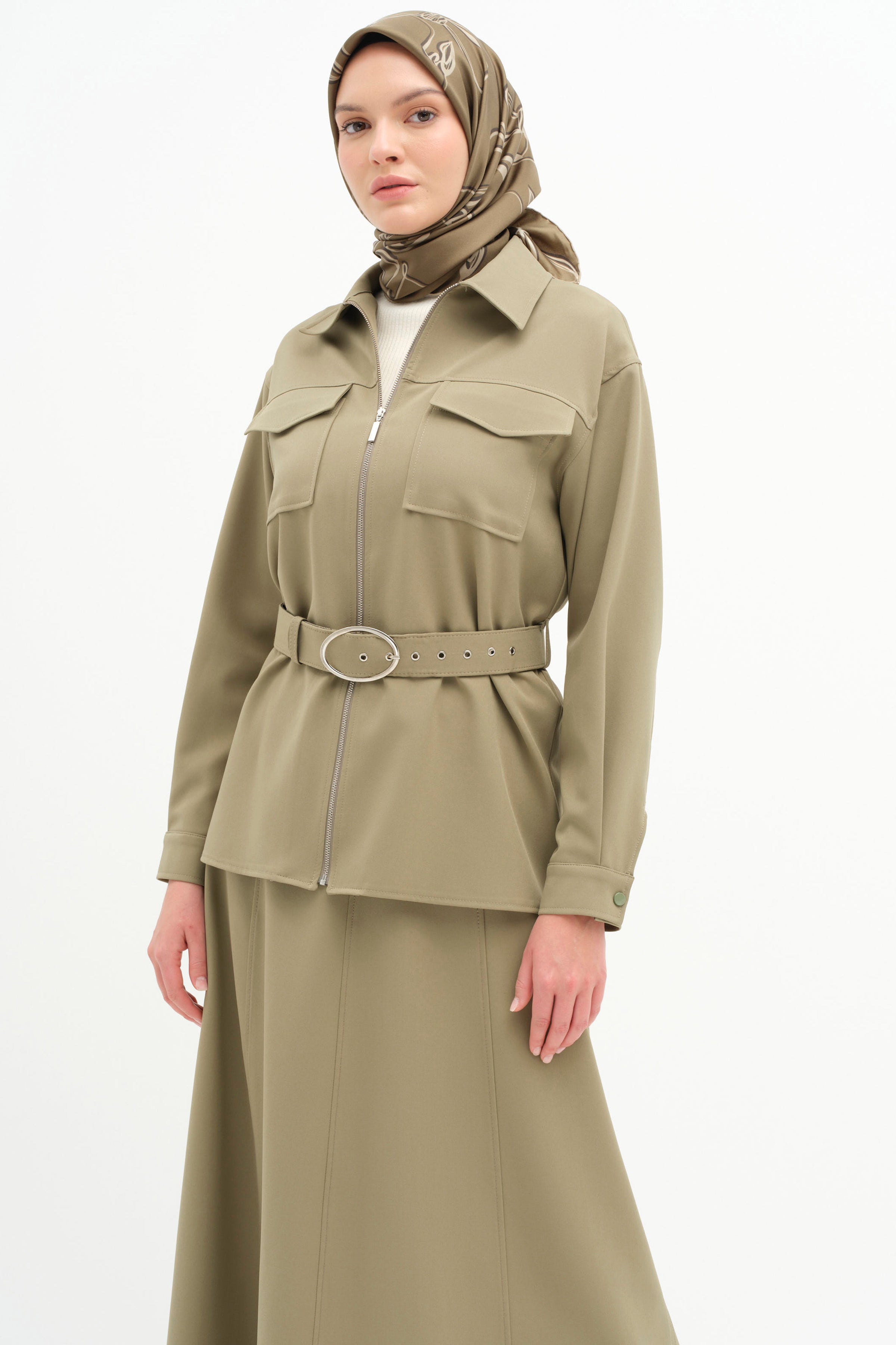 Fermuar Kapamalı Kemerli Ceket - Çağla TUGBA