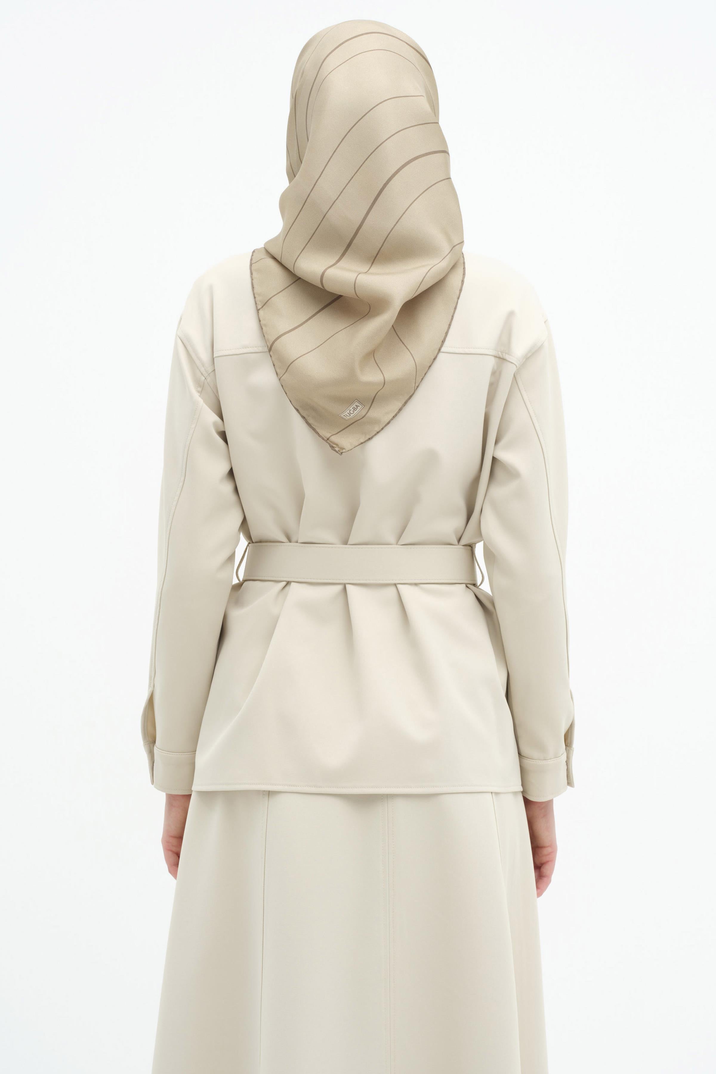 Fermuar Kapamalı Kemerli Ceket - Taş TUGBA