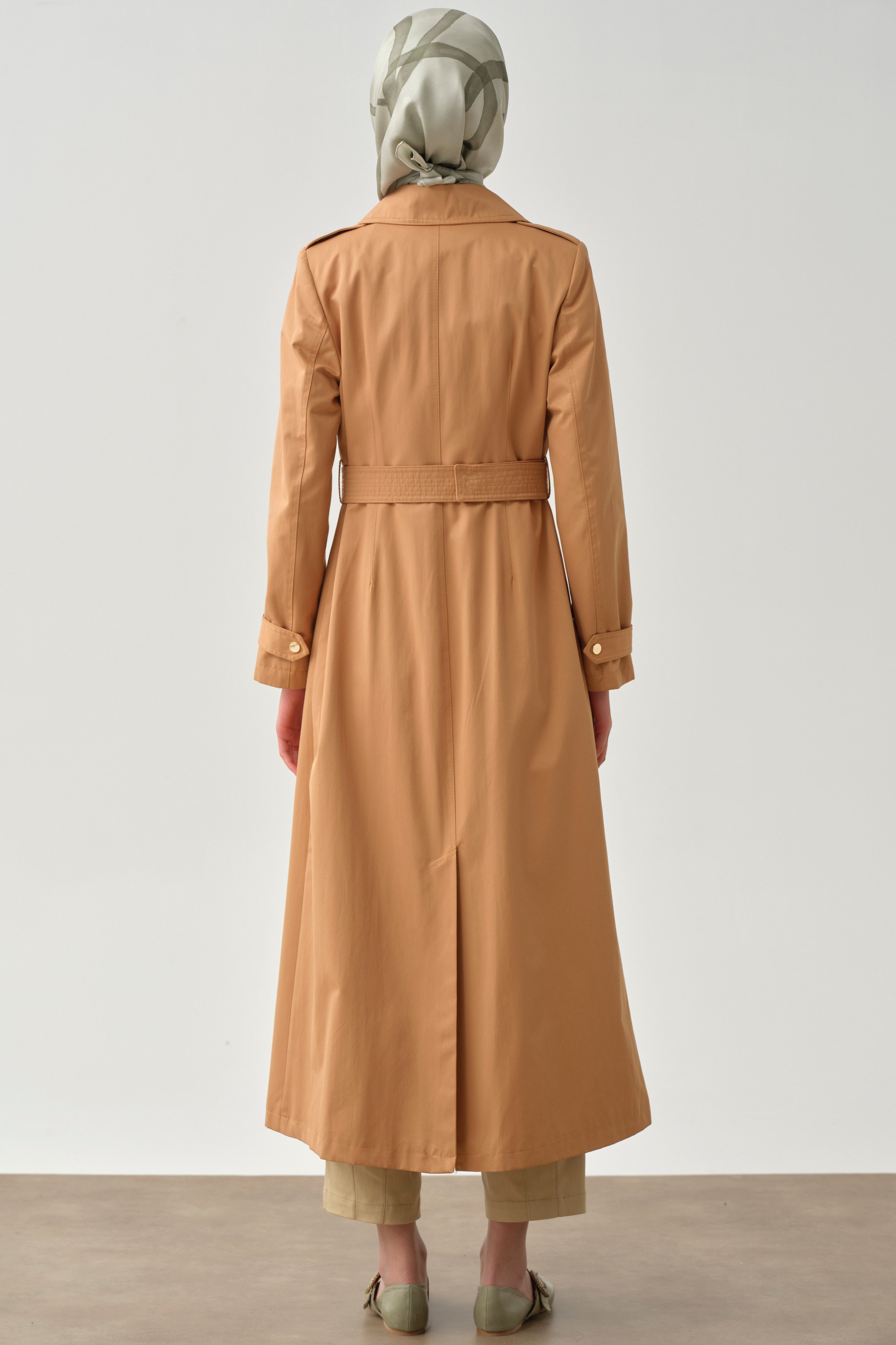 Fermuar Kapamalı Kemerli Trençkot - Camel TUGBA