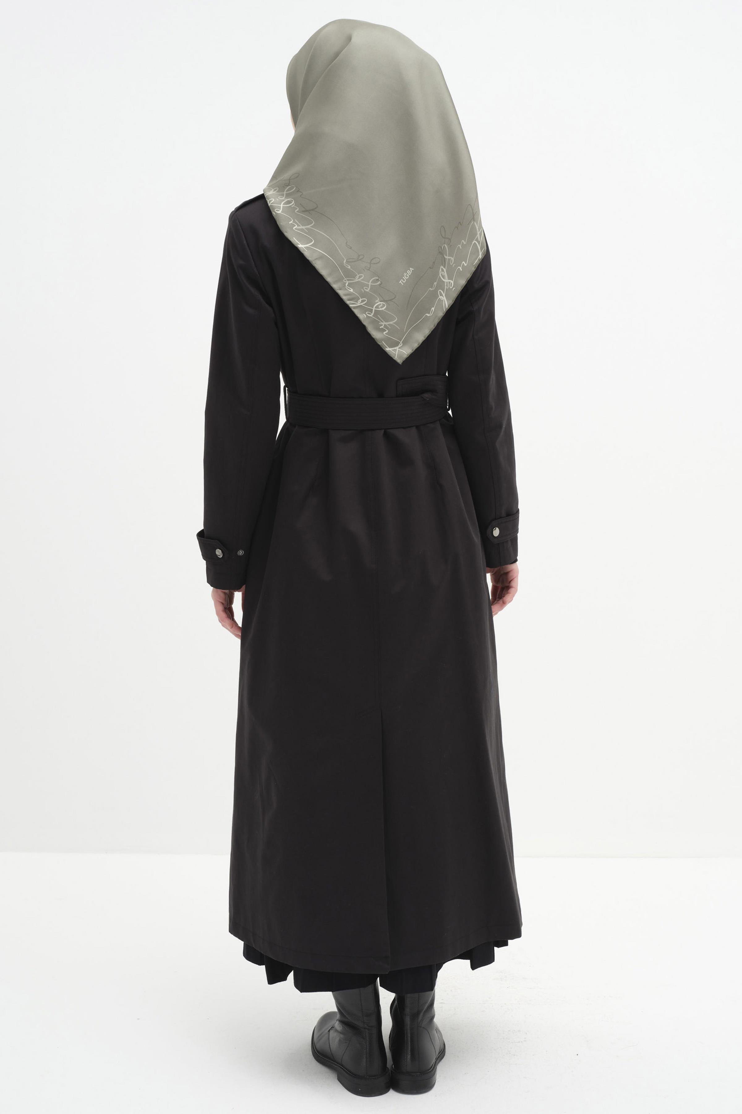 Fermuar Kapamalı Kemerli Trençkot - Siyah TUGBA