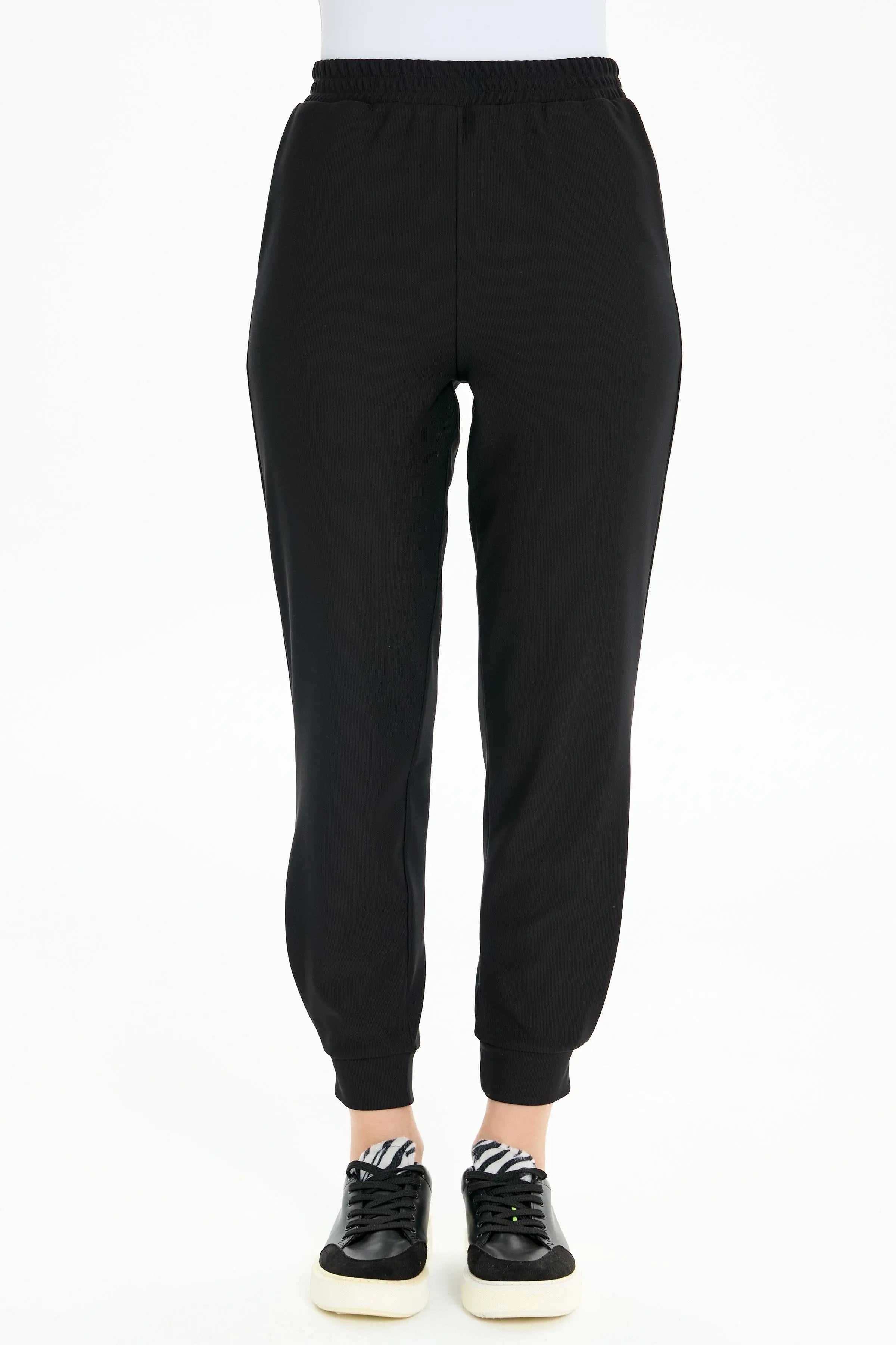 Fermuar Yırtmaçlı Örme Tunik Pantolon Takım - Siyah TUGBA