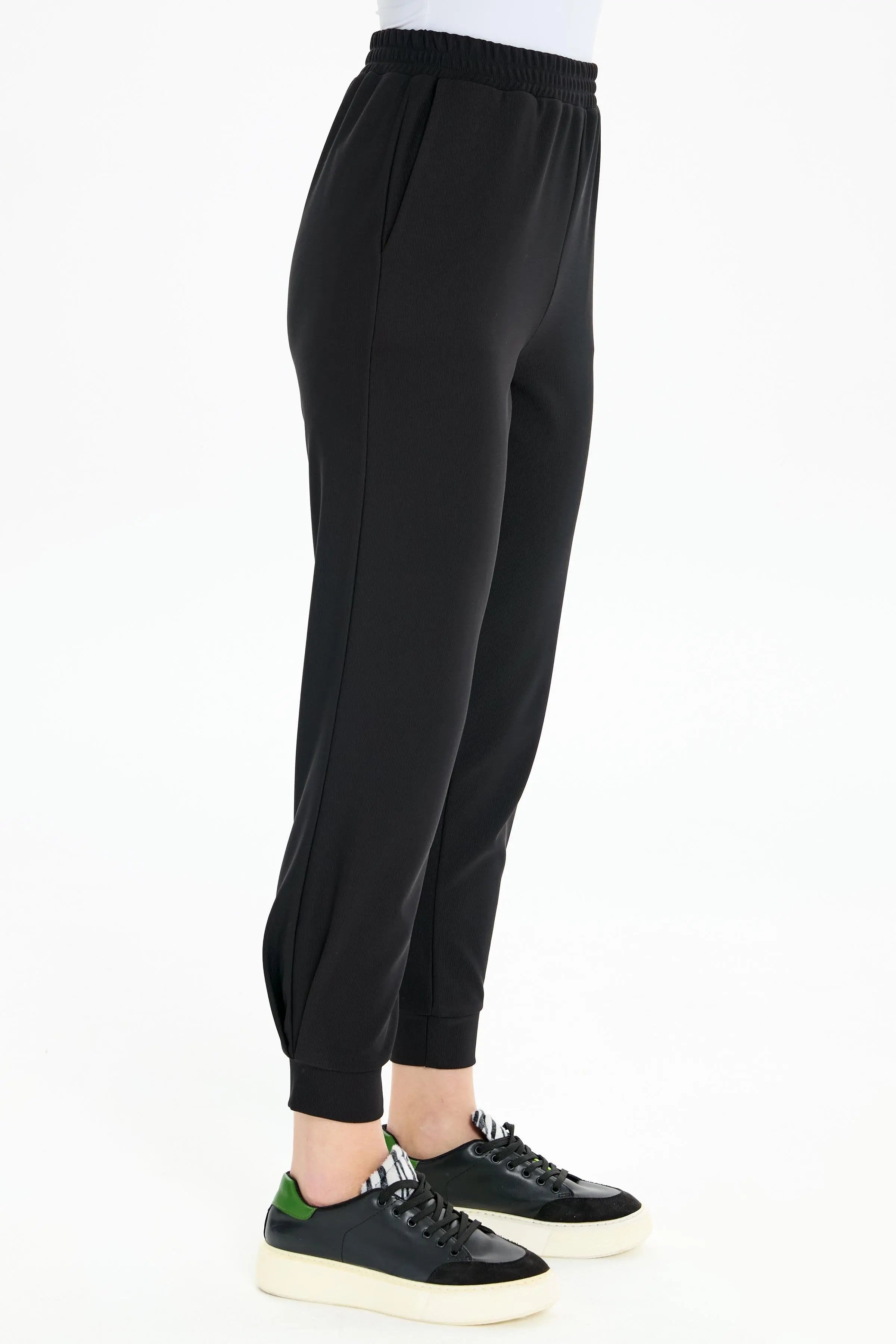 Fermuar Yırtmaçlı Örme Tunik Pantolon Takım - Siyah TUGBA