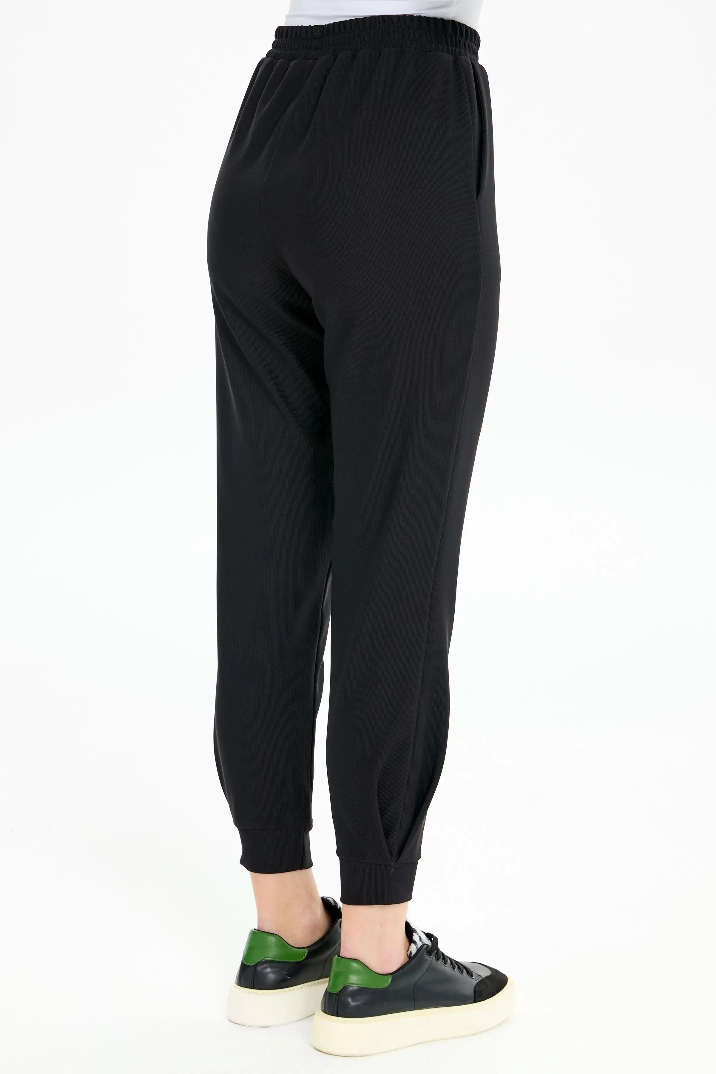 Fermuar Yırtmaçlı Örme Tunik Pantolon Takım - Siyah TUGBA