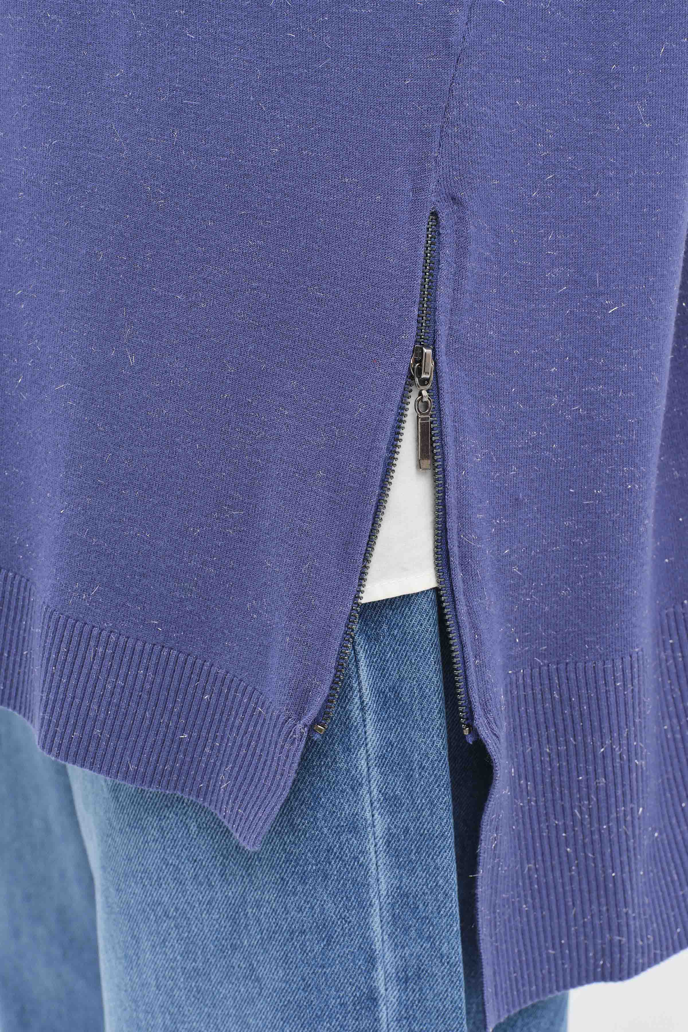 Fermuarlı Yırtmaç Detaylı Simli Tunik - Mavi TUGBA