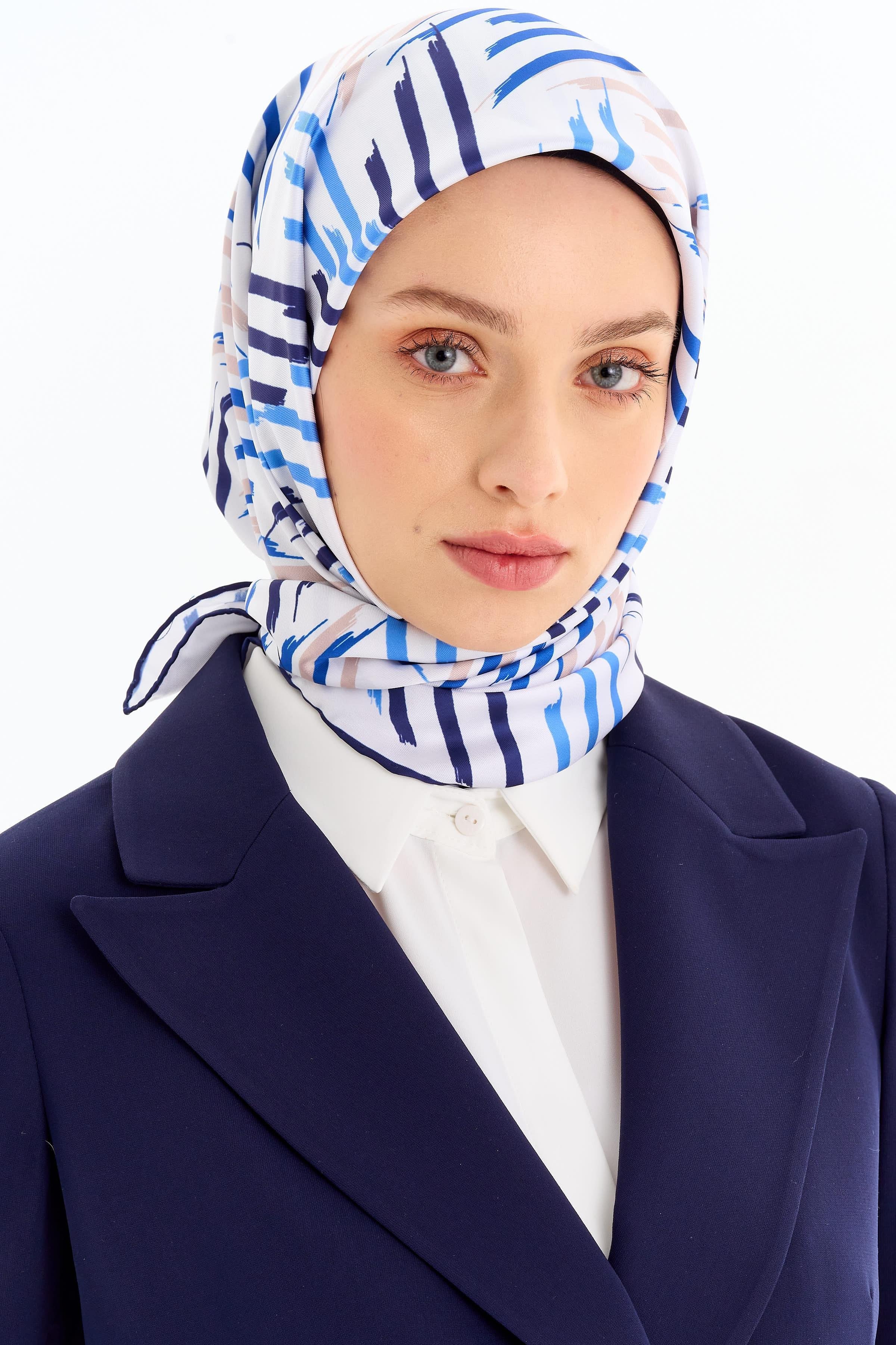 Fırça Desenli Stil Eşarp - İndigo TUGBA