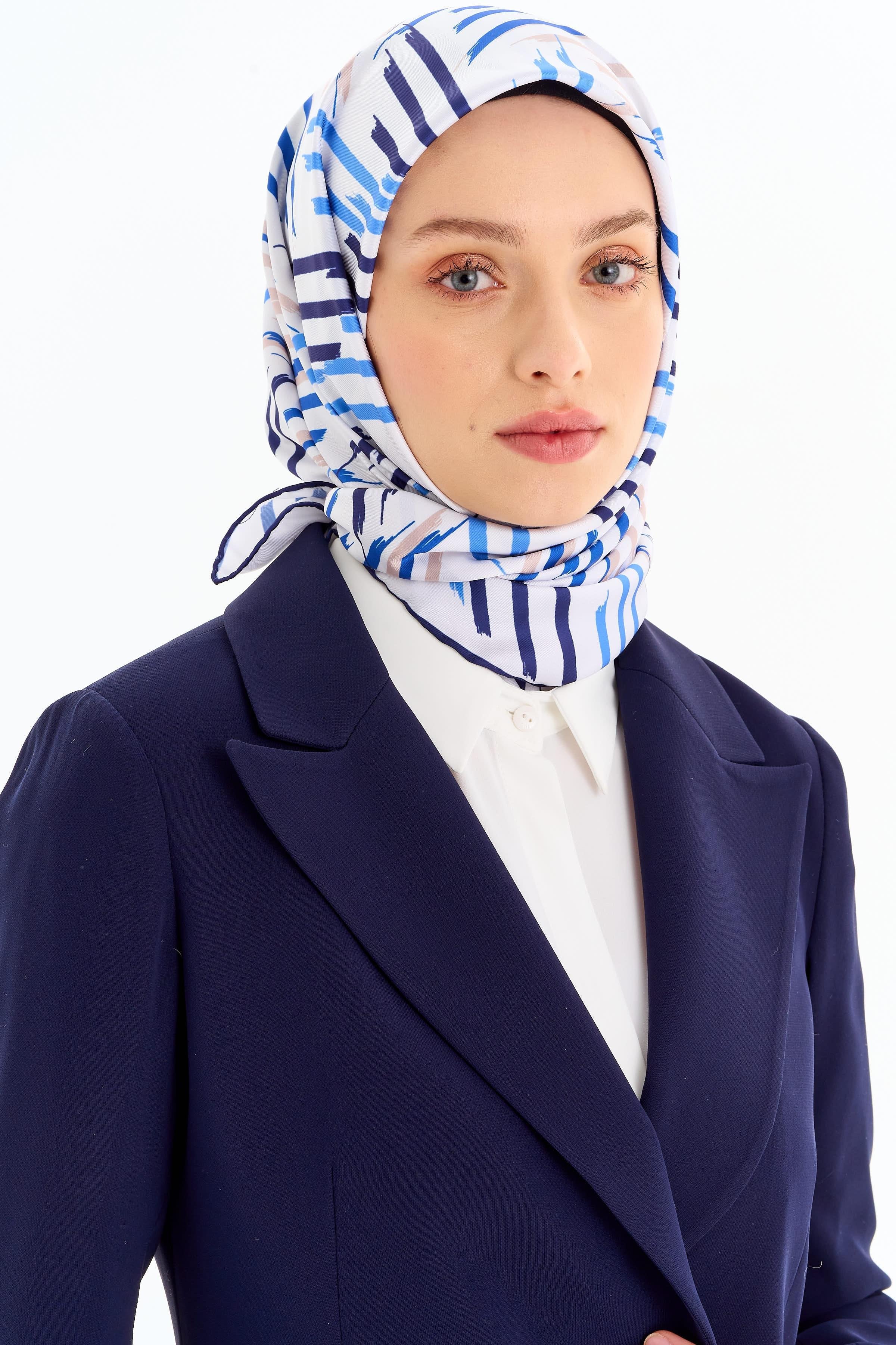 Fırça Desenli Stil Eşarp - İndigo TUGBA