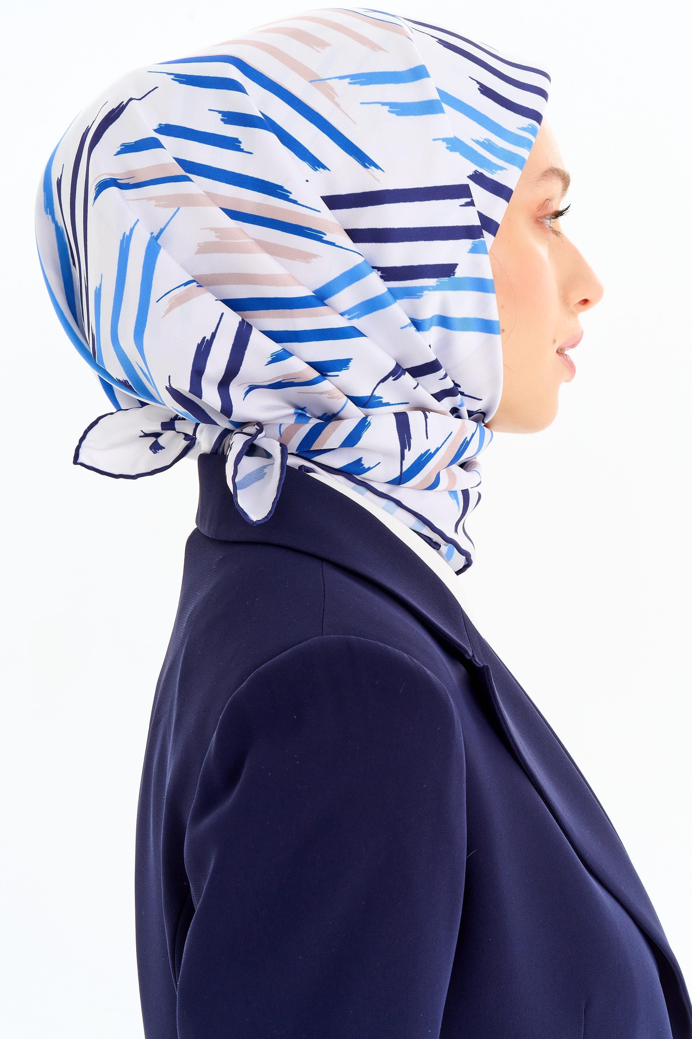 Fırça Desenli Stil Eşarp - İndigo TUGBA