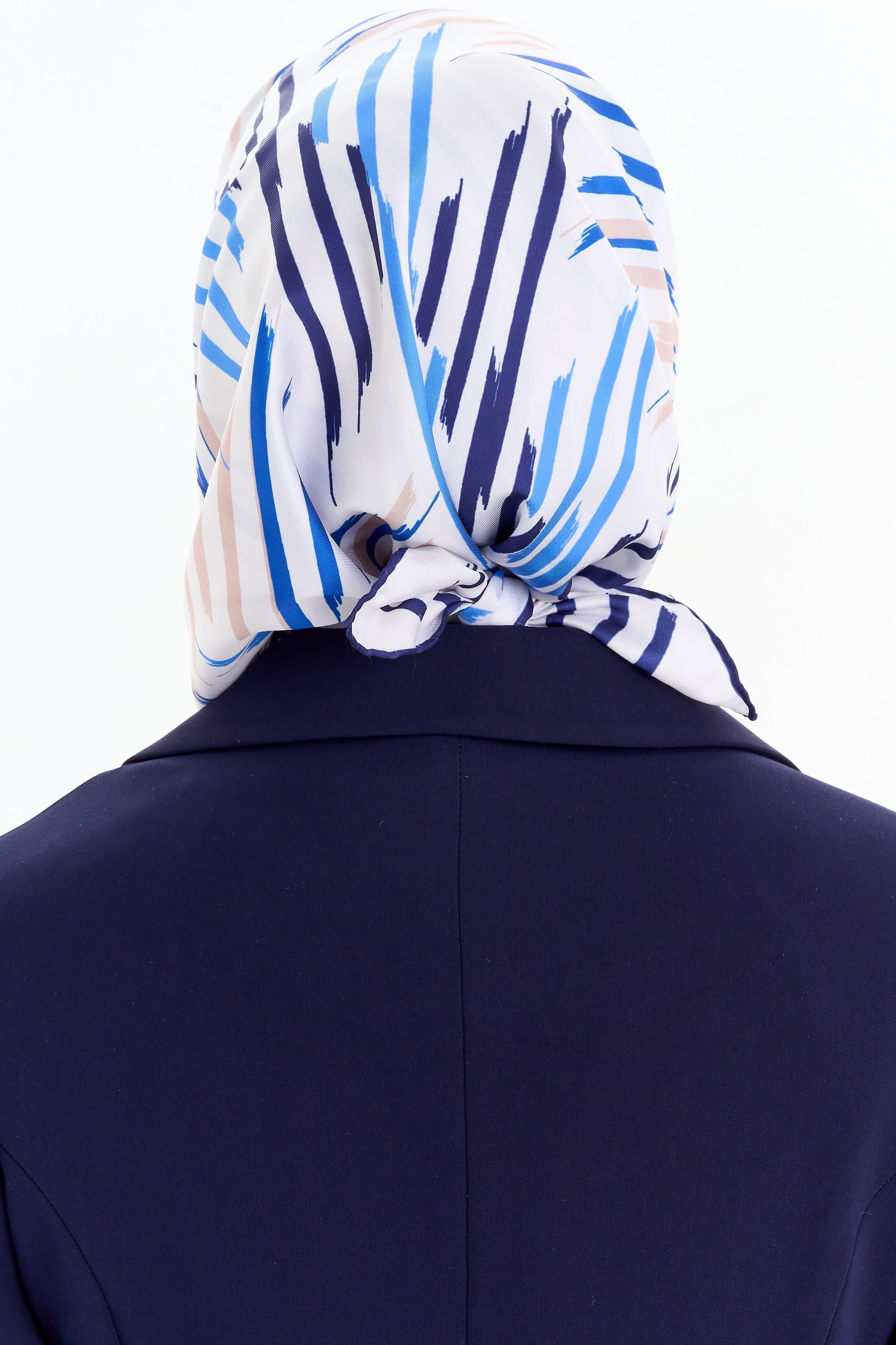 Fırça Desenli Stil Eşarp - İndigo TUGBA