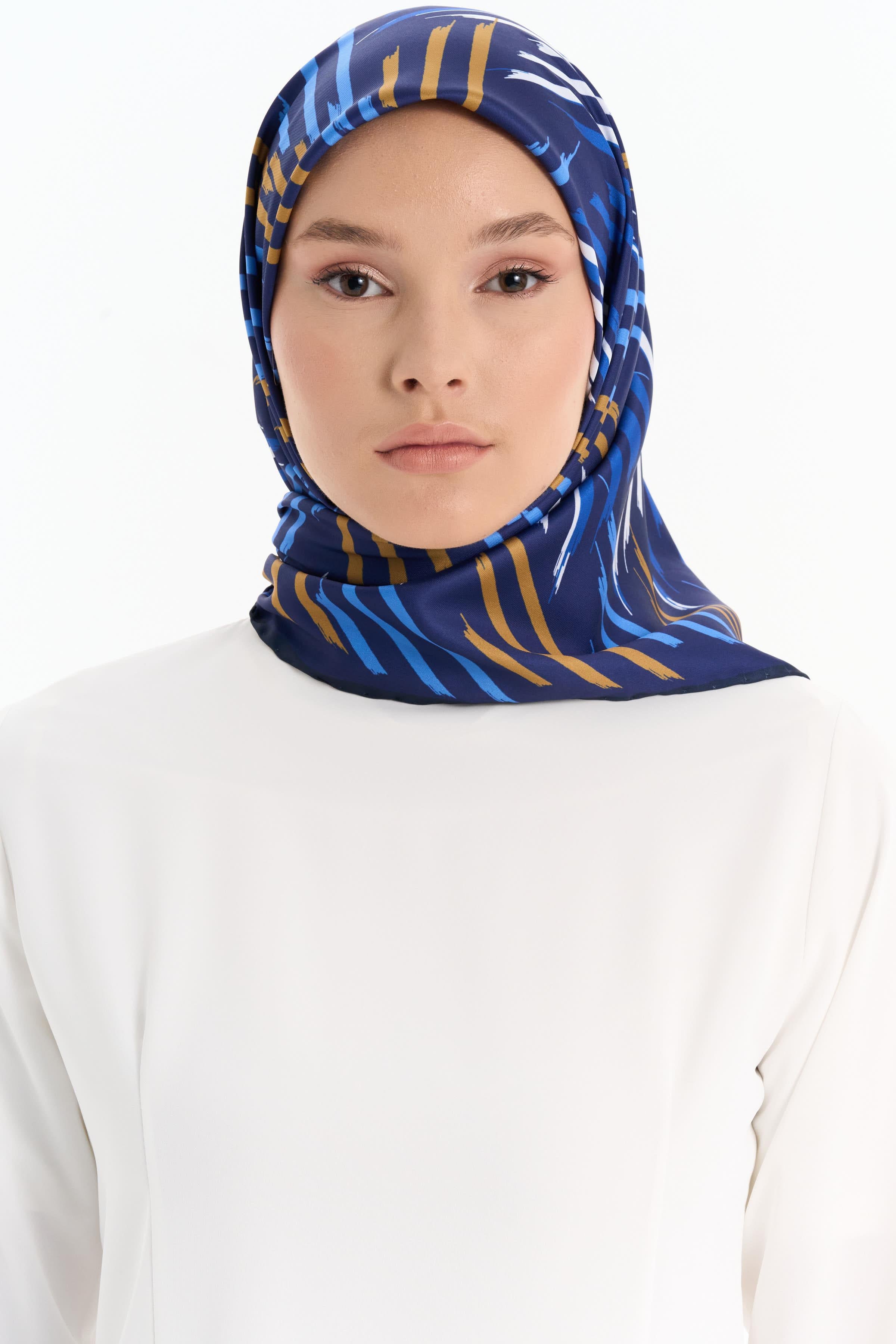 Fırça Desenli Stil Eşarp - Lacivert TUGBA