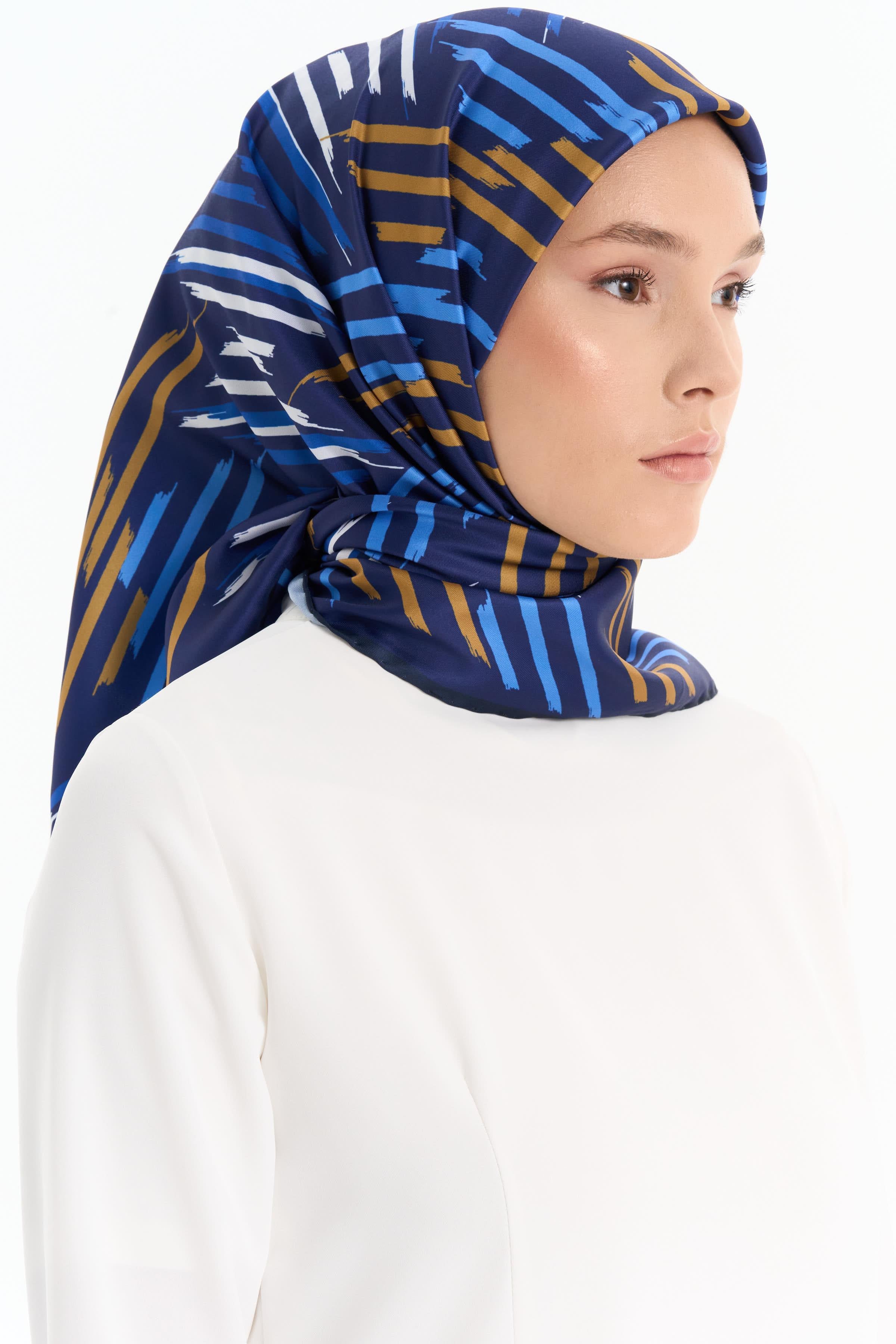 Fırça Desenli Stil Eşarp - Lacivert TUGBA