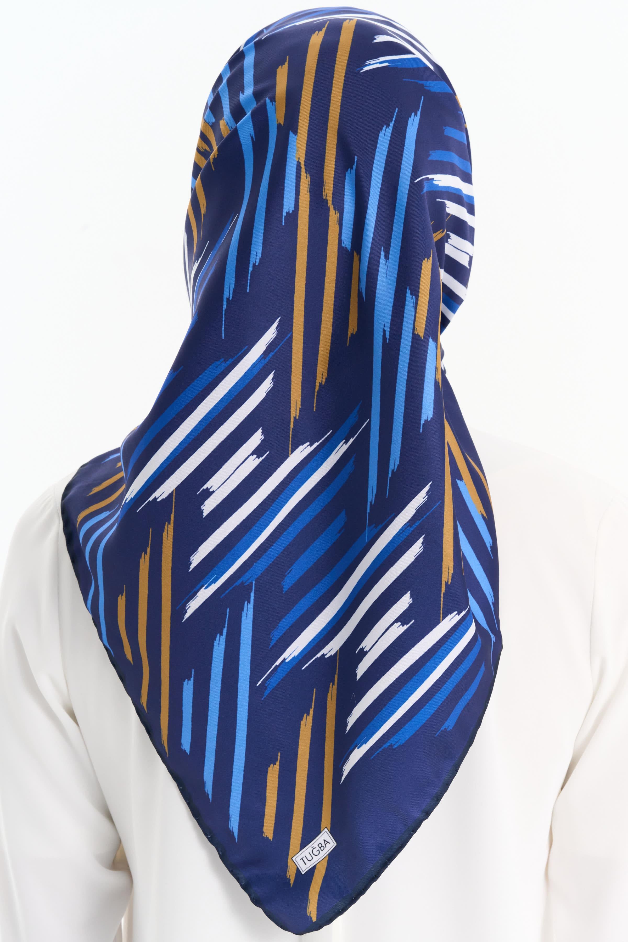 Fırça Desenli Stil Eşarp - Lacivert TUGBA