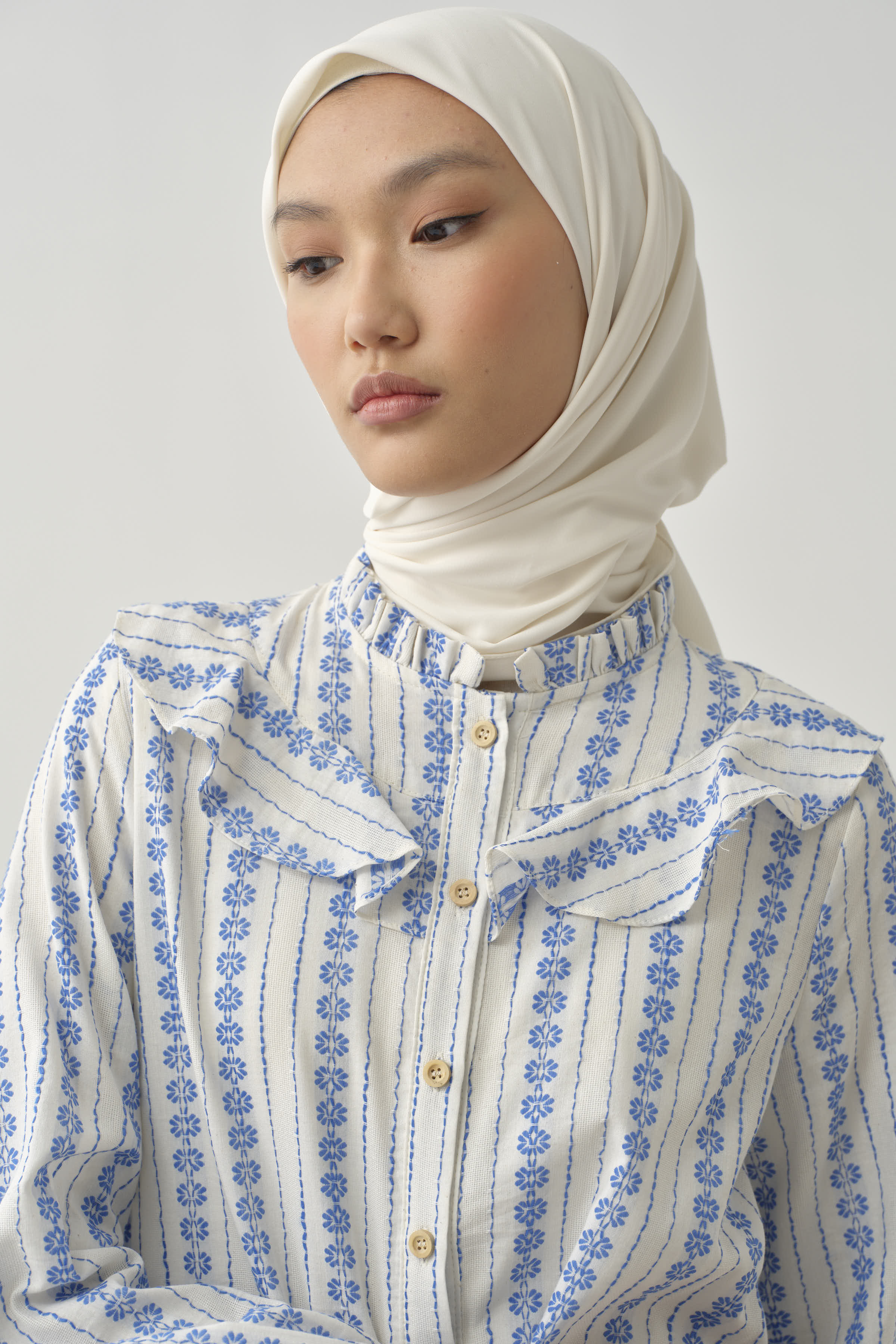 Fırfır Detaylı Bileği Lastikli Tunik - Saks TUGBA