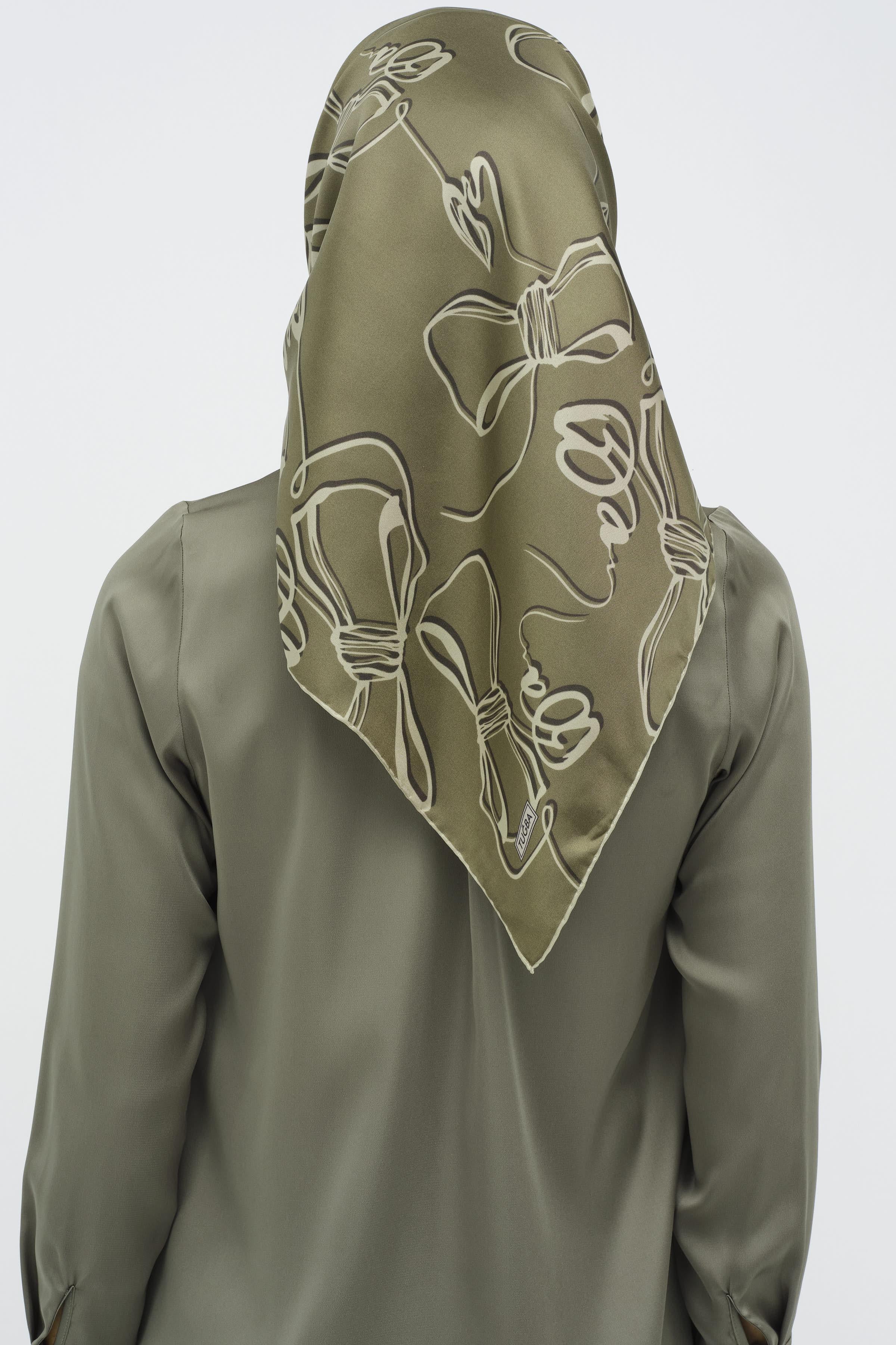 Fiyonk Desenli Twill İpek Eşarp - Mint TUGBA