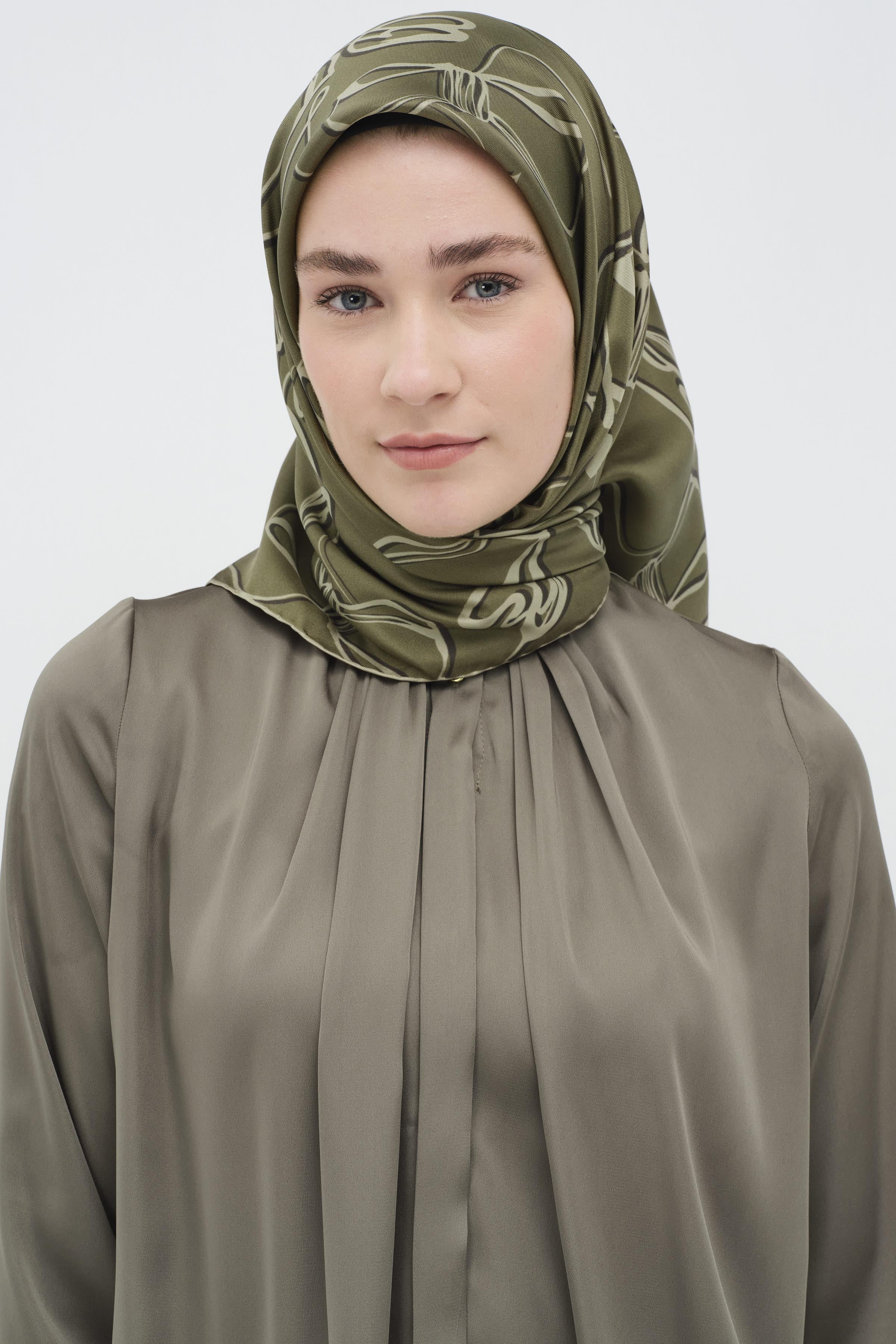 Fiyonk Desenli Twill İpek Eşarp - Mint TUGBA