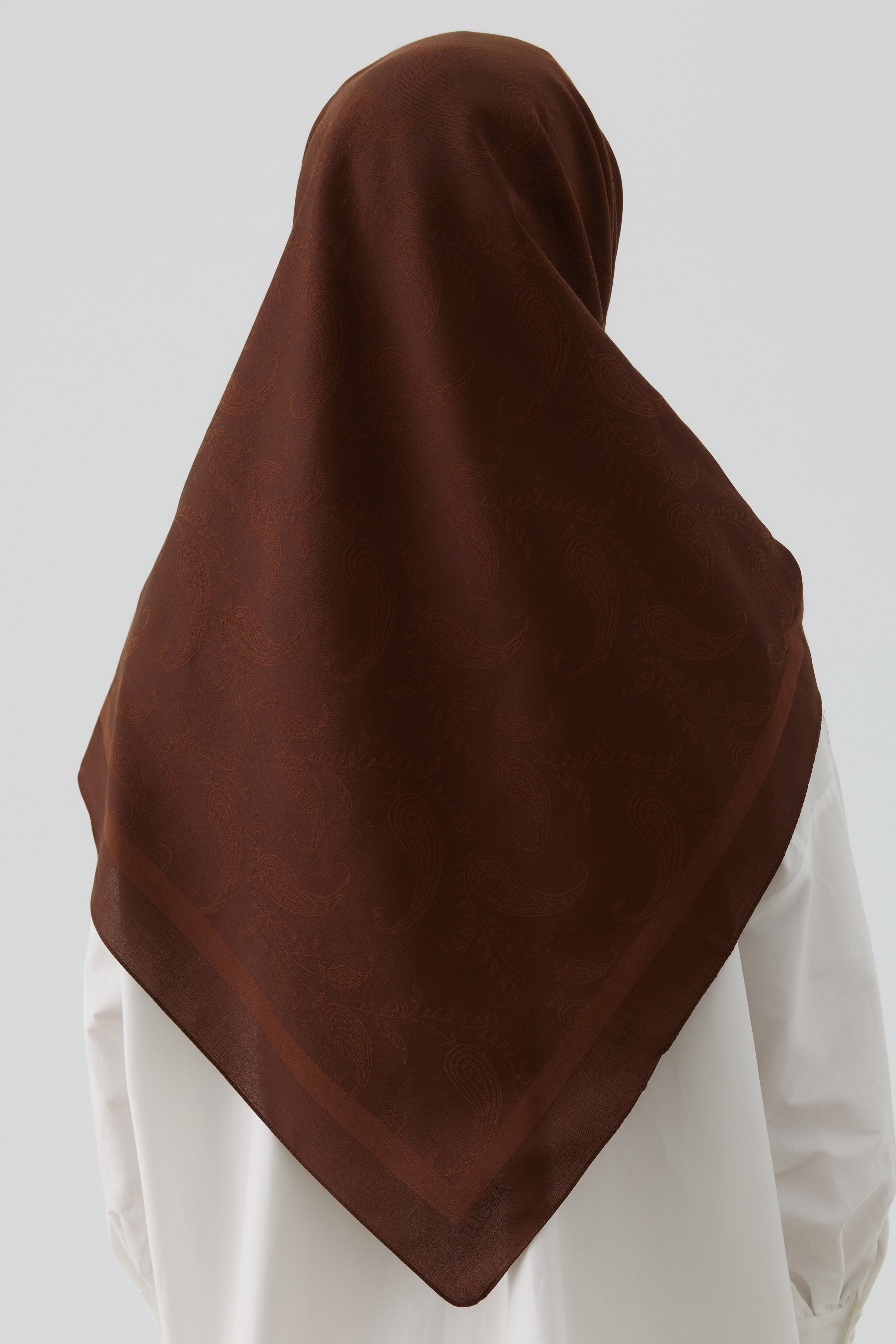 Floral Desen Kenar Detaylı Stil Eşarp - Kahve TUGBA