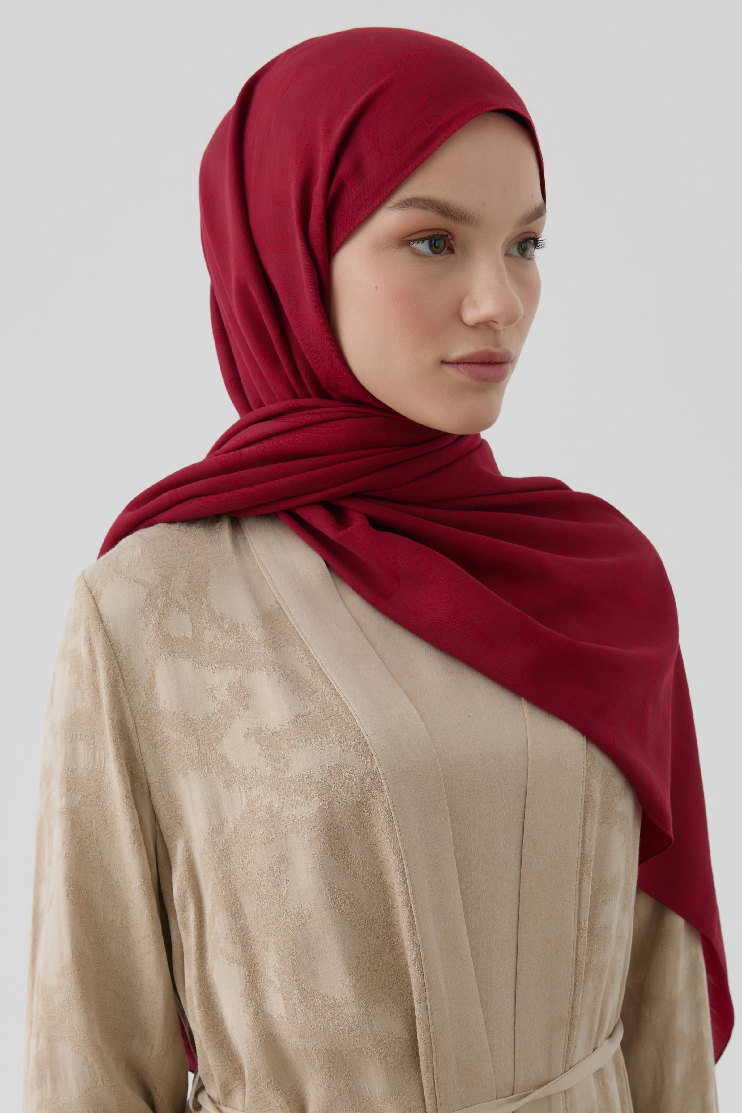 Floral Desen Pamuk Şal - Bordo TUGBA