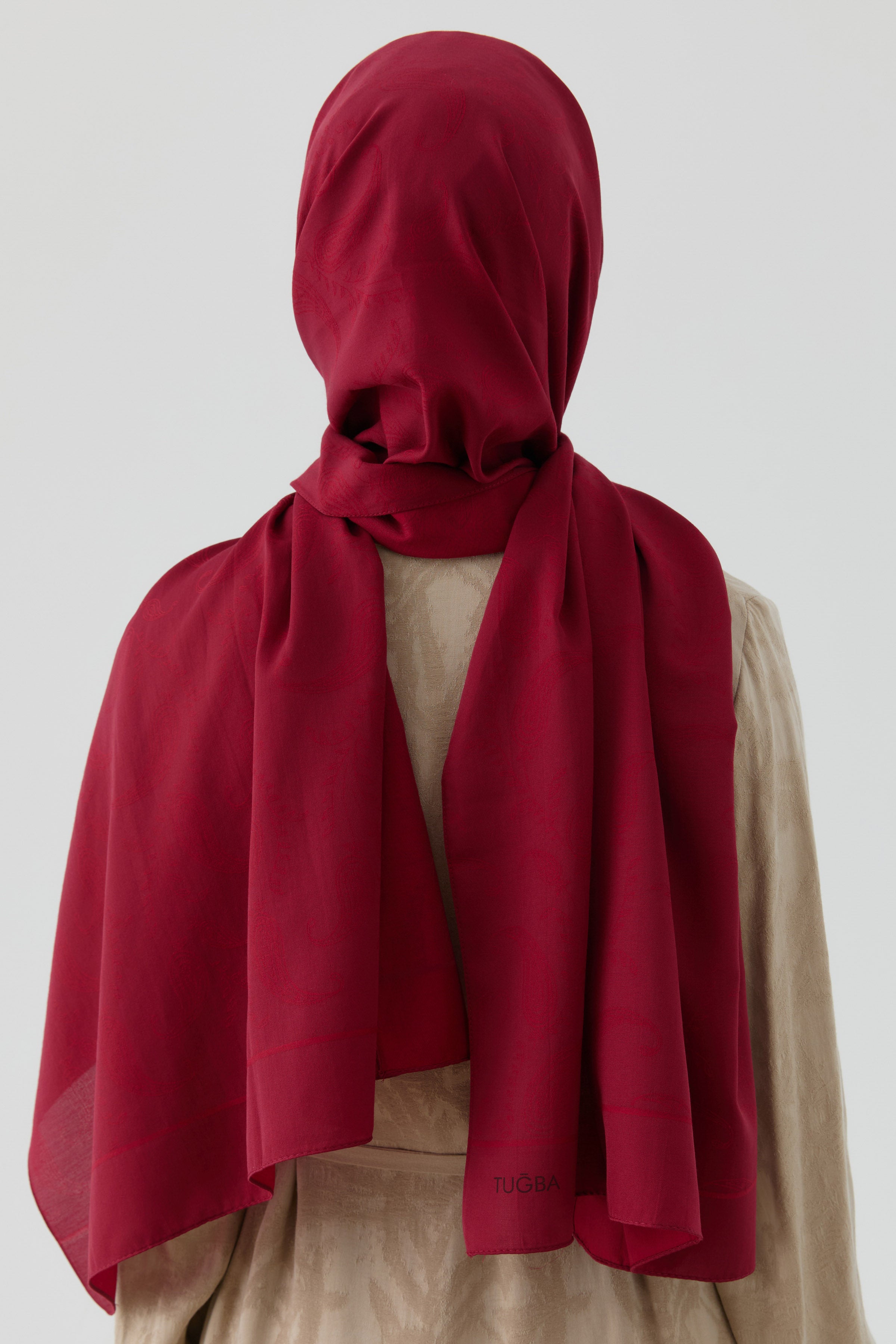 Floral Desen Pamuk Şal - Bordo TUGBA