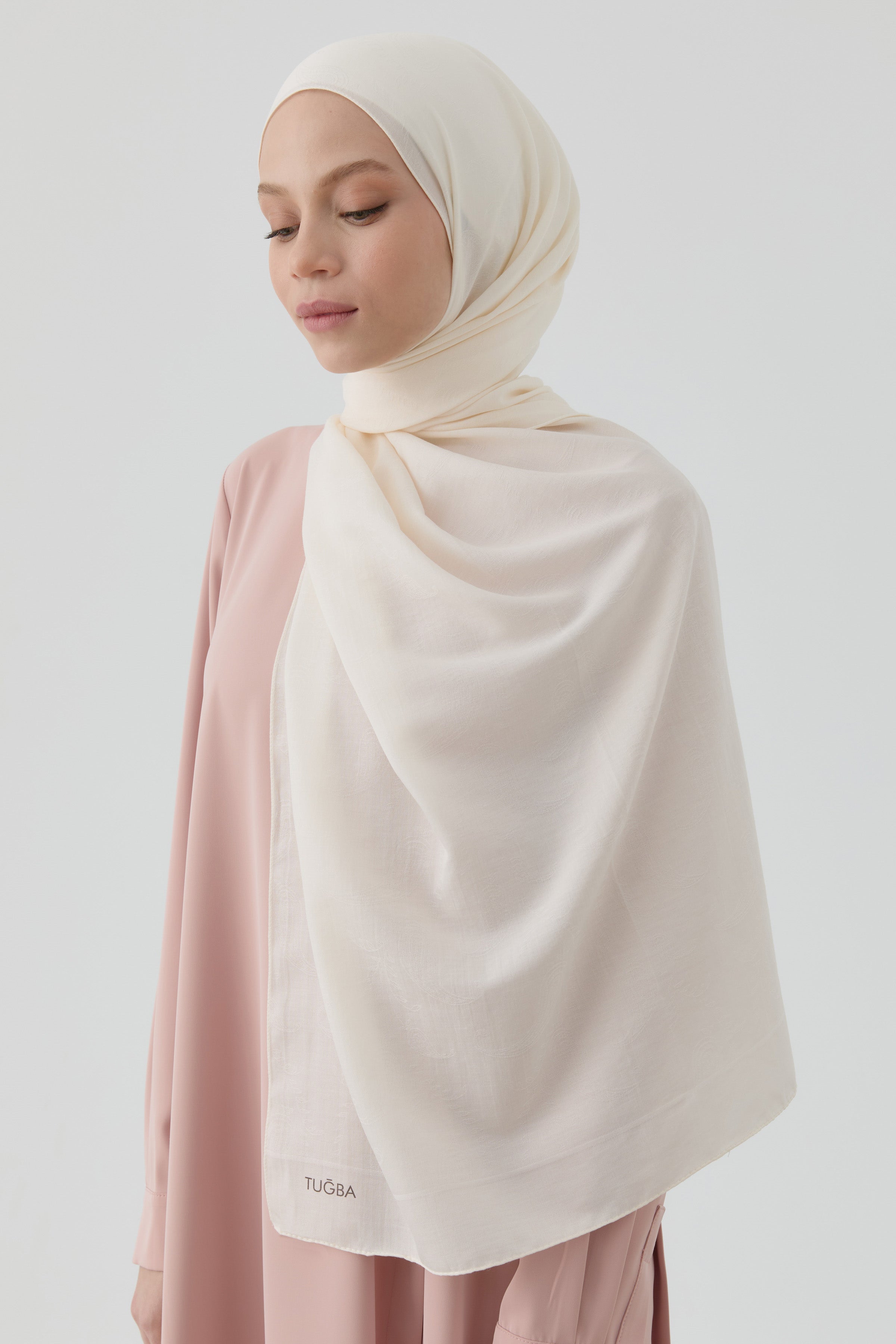 Floral Desen Pamuk Şal - Ekru TUGBA